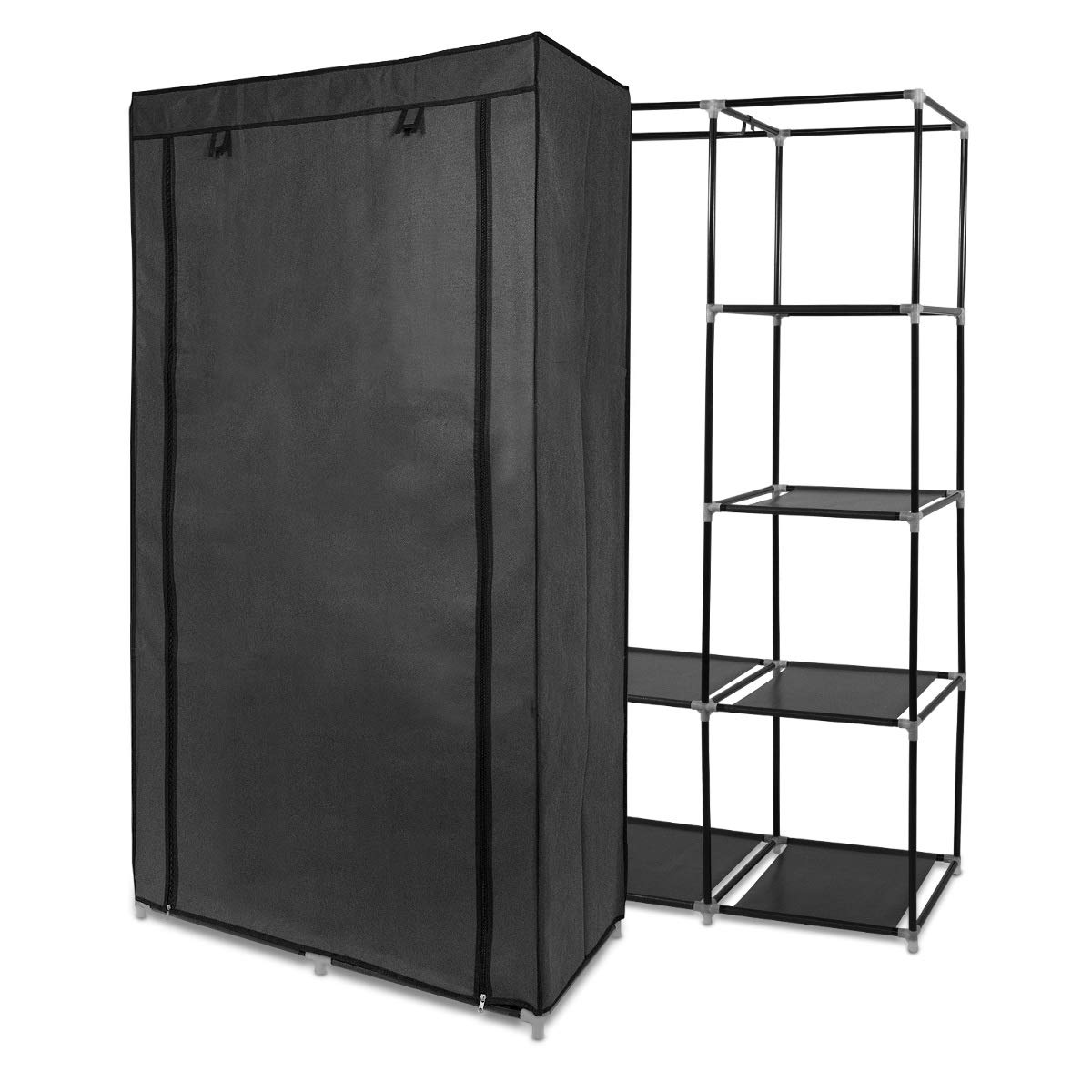 navaris-stoff-kleiderschrank-88x170x45-grau-mit-kleiderstange image 7