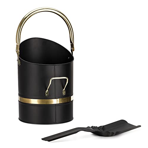 navaris-living-ascheeimer-mit-schaufel-metalleimer-schwarz-gold image 7