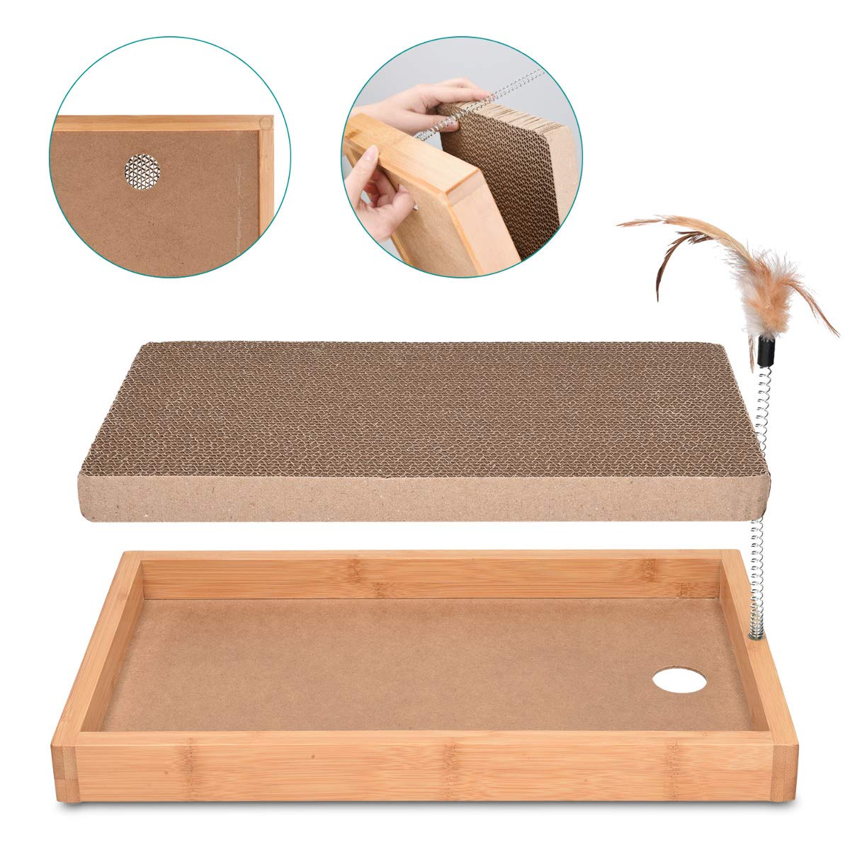 navaris-animals-kratzbrett-katze-bambus-mit-feder-spielzeug image 4