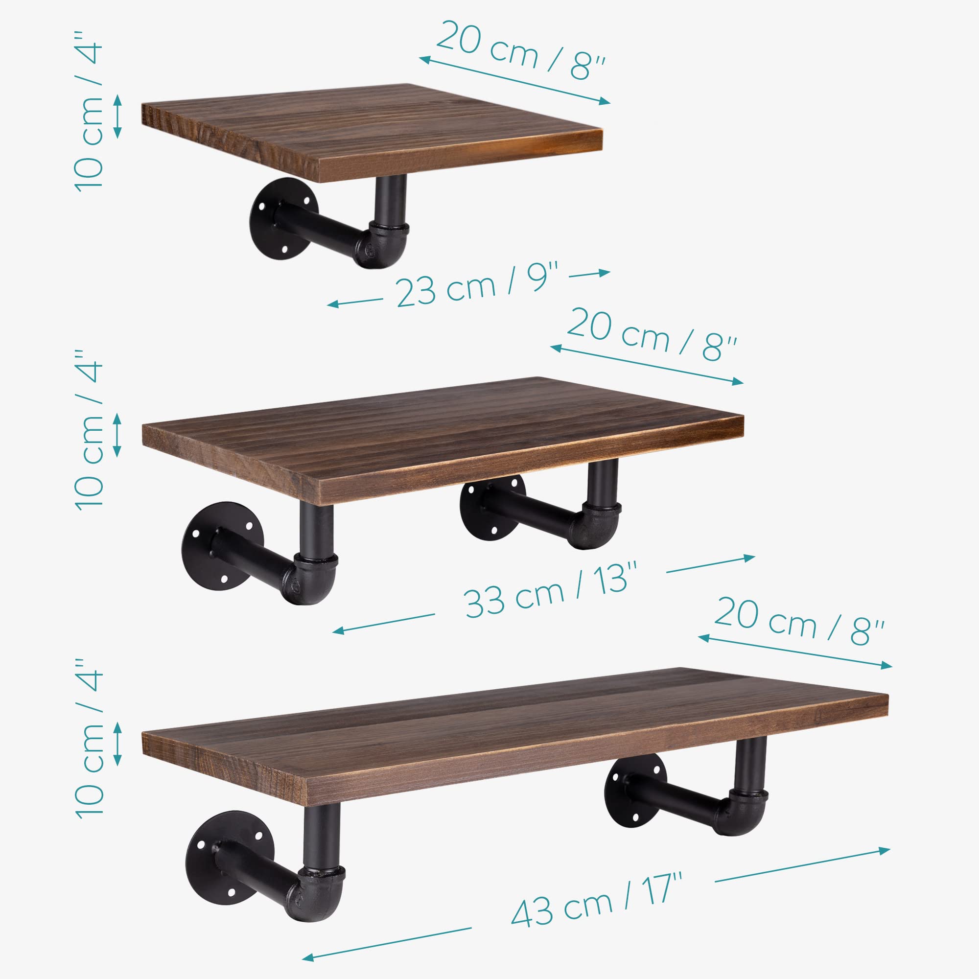 navaris-wandregal-holz-metall-3er-set-schweberegal-kiefer image 3