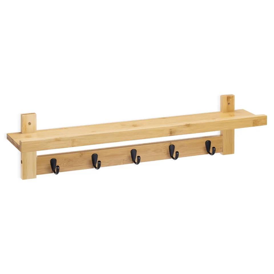 navaris-living-wandgarderobe-bambus-ablage-74x12x18cm-5-haken image 1
