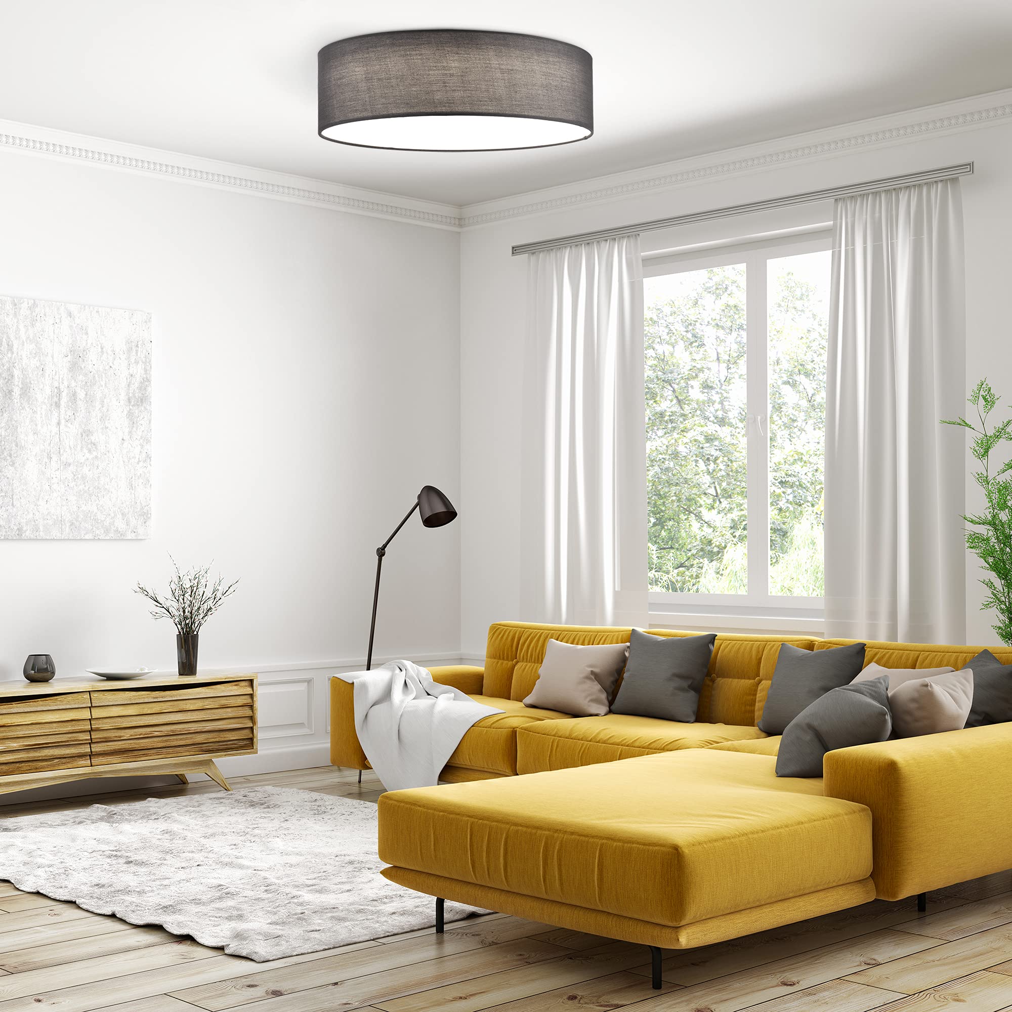 navaris-lighting-led-deckenleuchte-40cm-stoff-dunkelgrau-warmwei image 2