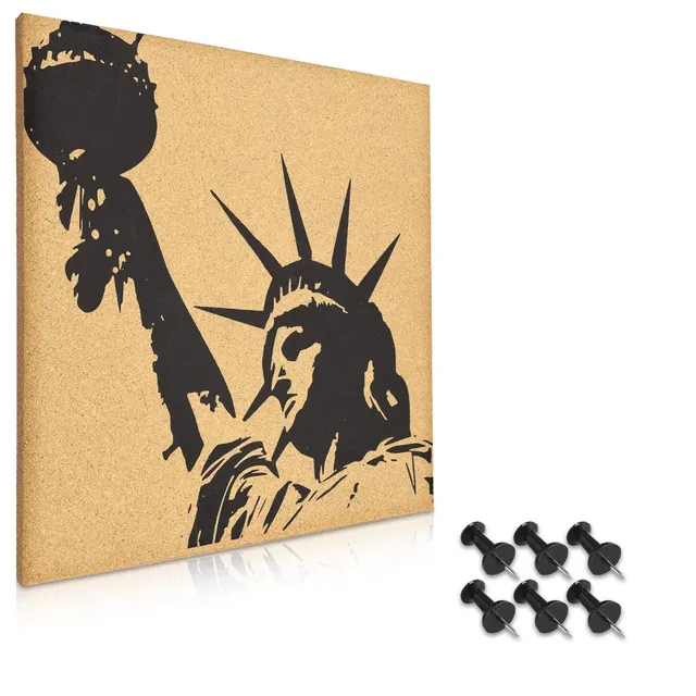 navaris-kork-pinnwand-40x40-cm-freiheitsstatue-mit-pins image 1