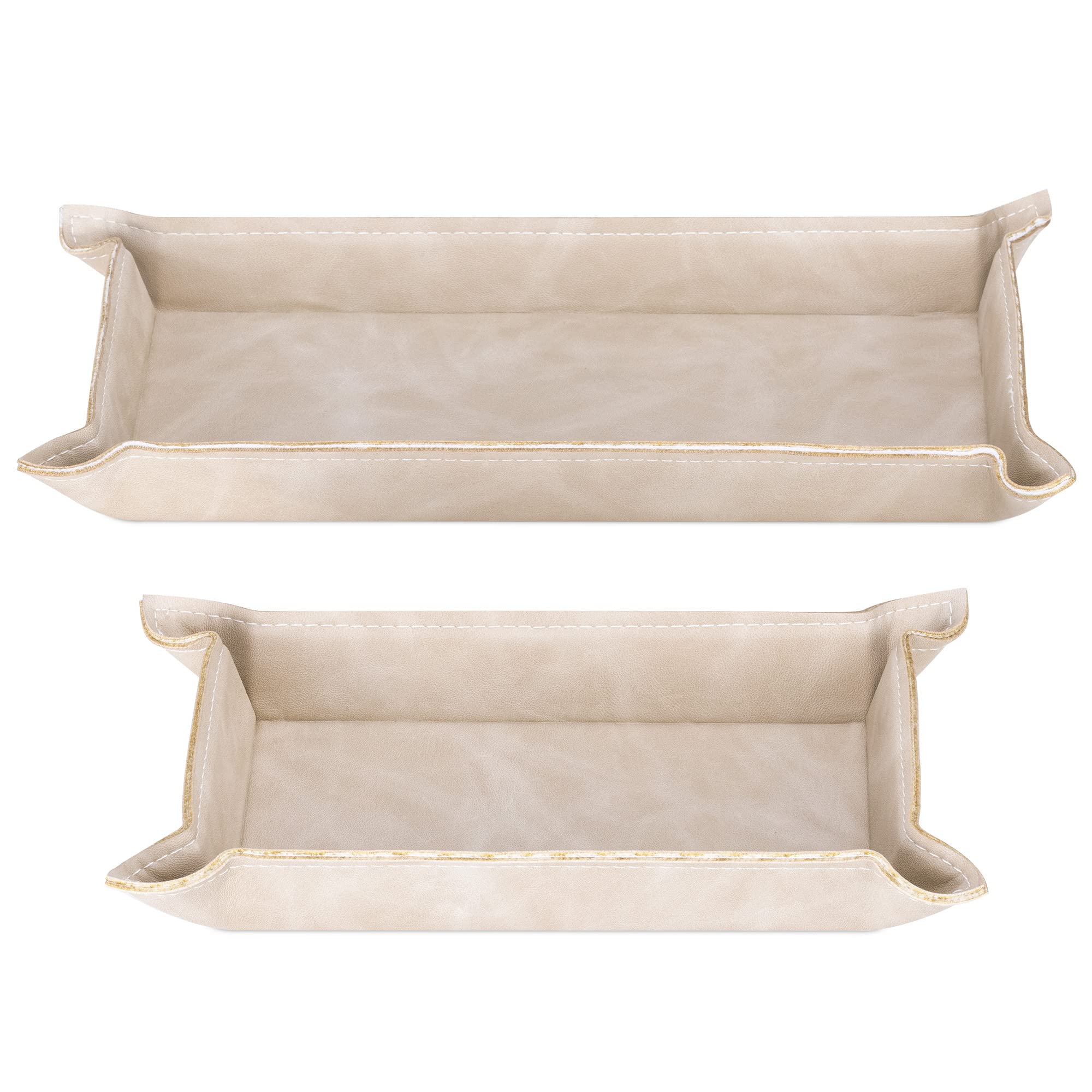 navaris-beauty-lederschale-tablett-2er-set-beige-kunstleder image 2