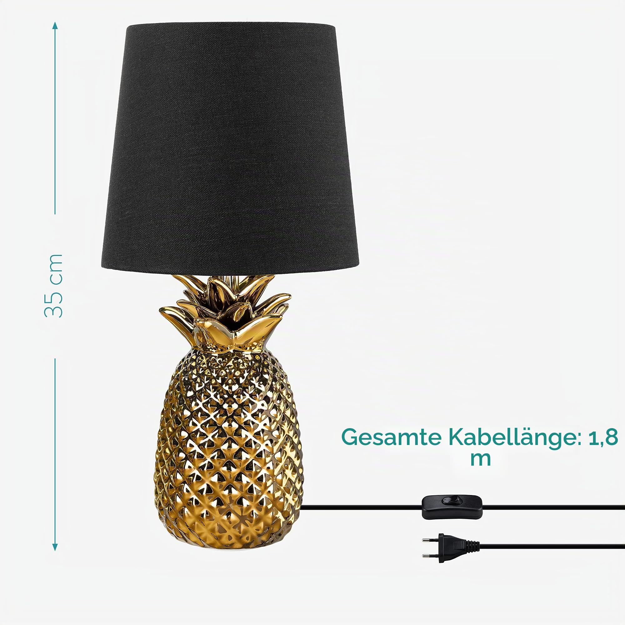 navaris-ananas-tischlampe-keramik-35-cm-gold-schwarz-e14 image 4