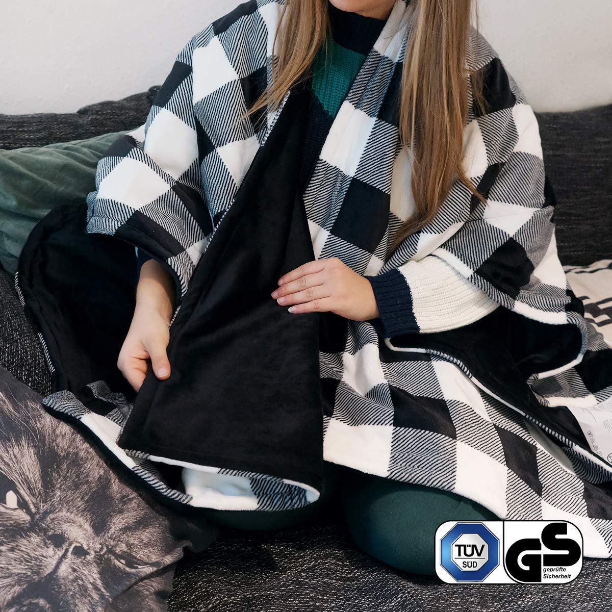 navaris-xxl-poncho-heizdecke-180x130-schwarz-wei-waschbar image 2