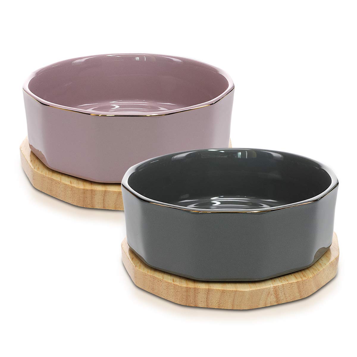 navaris-animals-fressnapf-keramik-set-2x-800ml-lila-grau-holz image 5