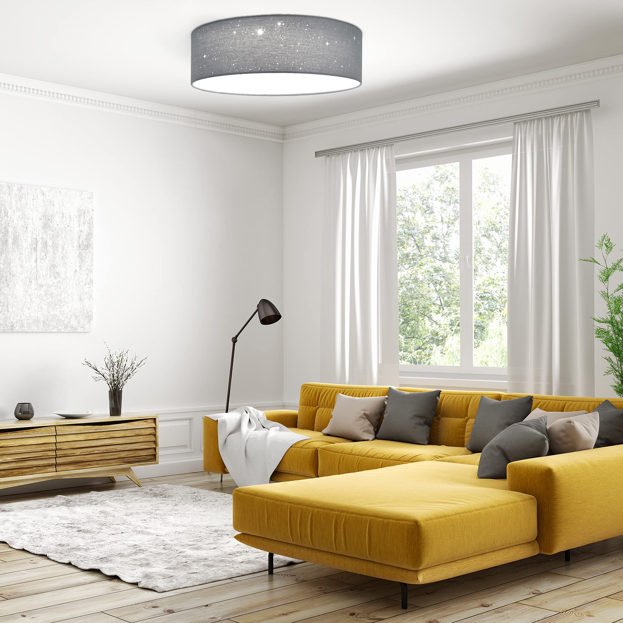 navaris-lighting-led-deckenleuchte-40cm-hellgrau-stoff image 2