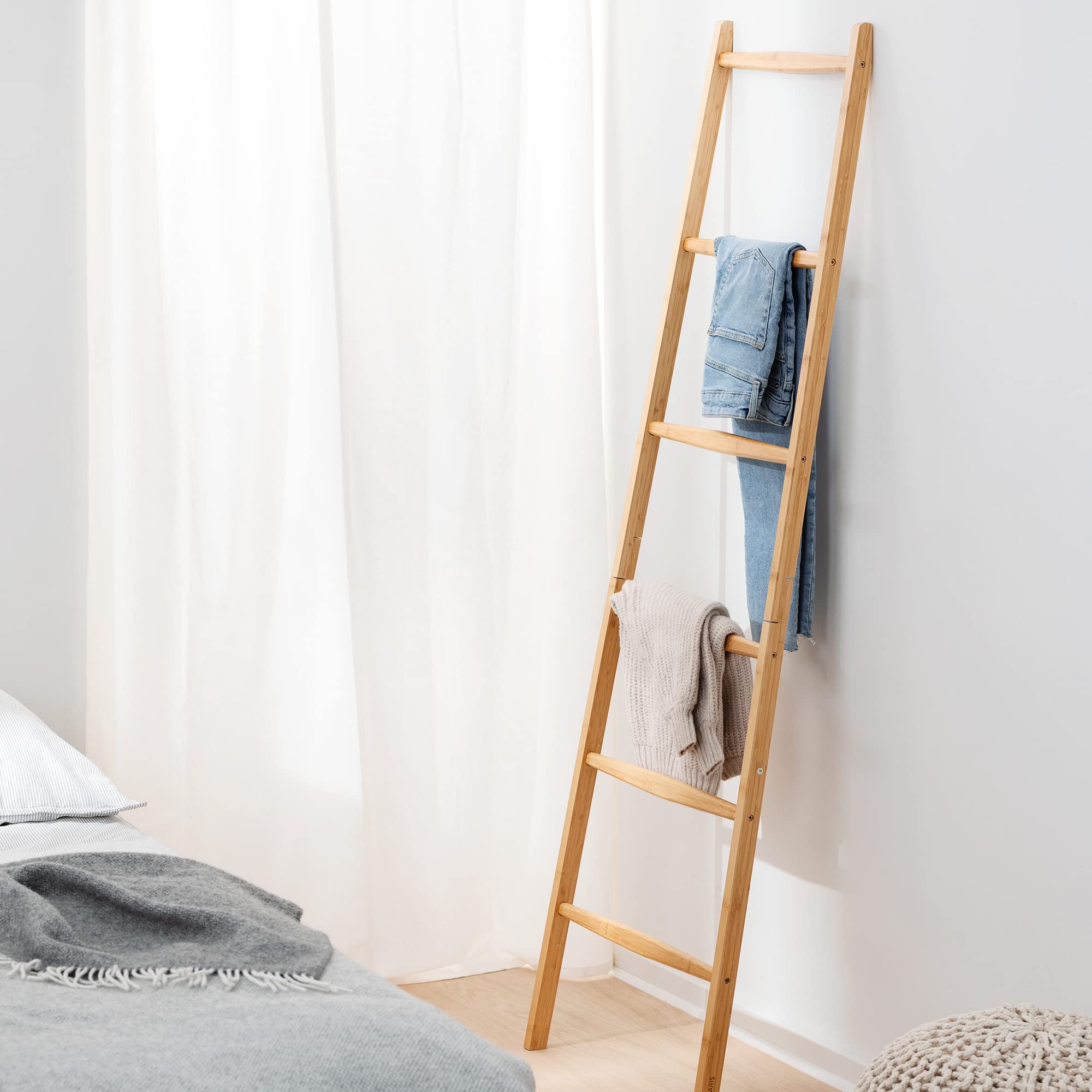 navaris-handtuchleiter-bambus-holzleiter-170-cm-6-sprossen image 5