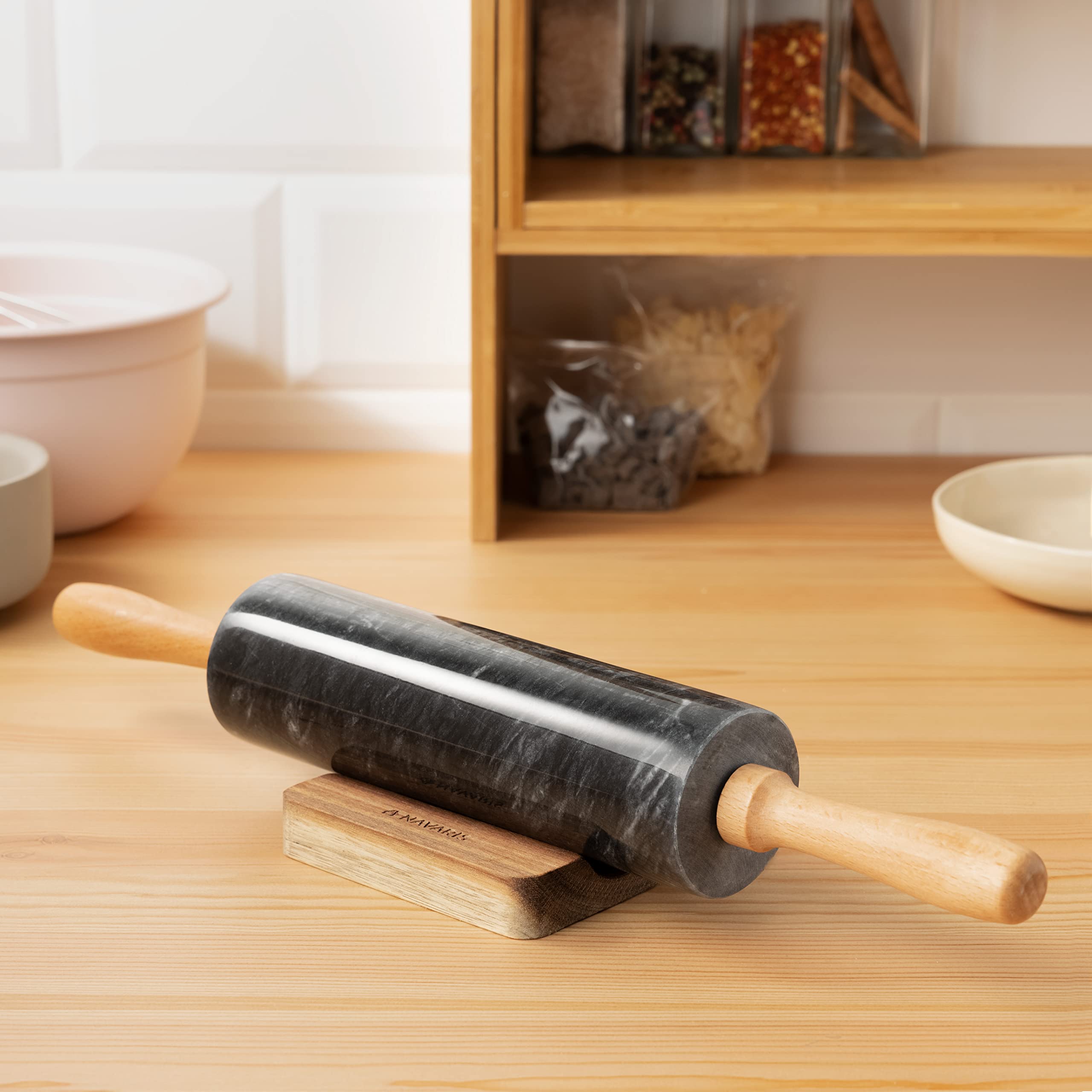 navaris-kitchen-teigrolle-marmor-schwarz-mit-halter-41-cm image 2