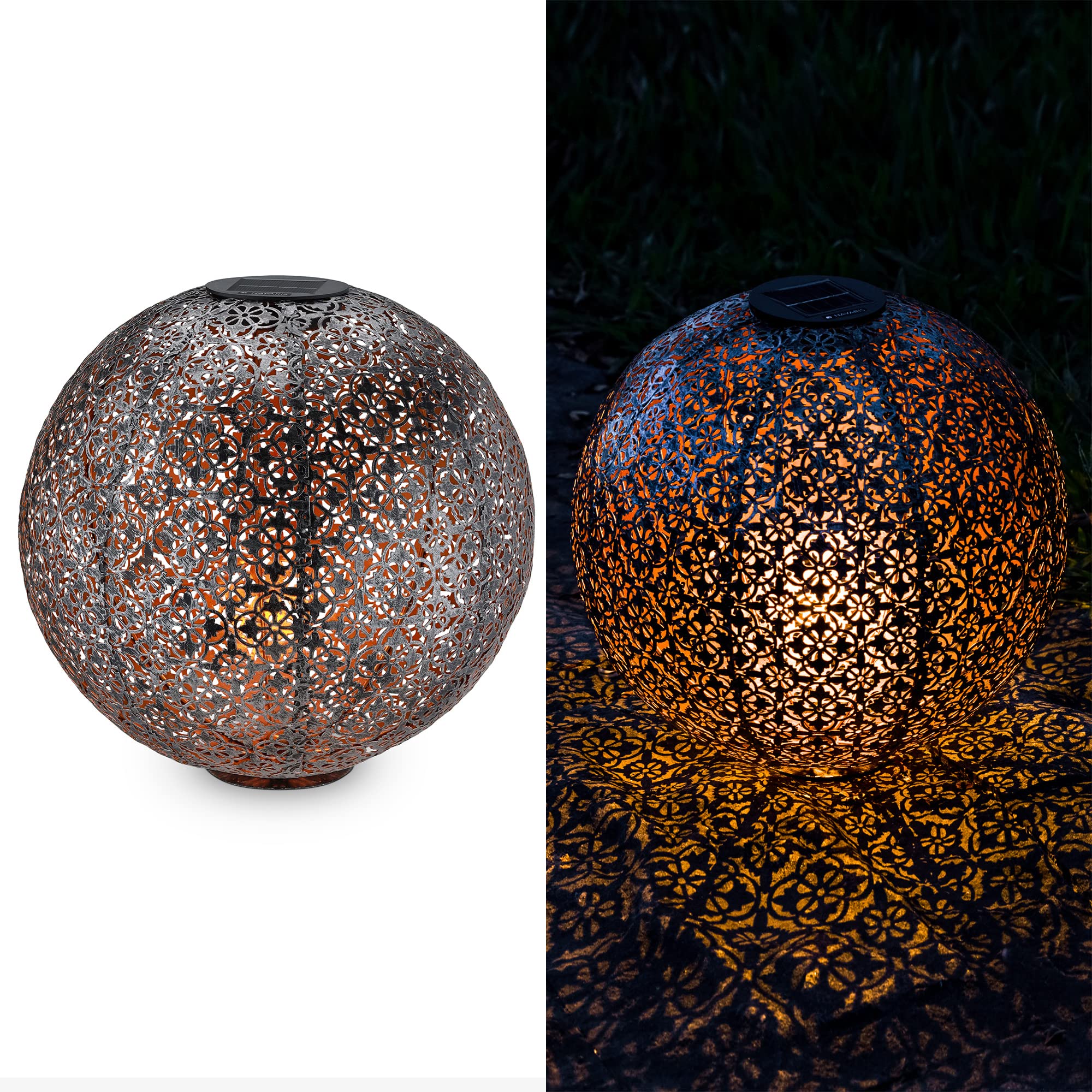 navaris-led-solar-kugel-metall-30cm-silber-mit-erdspie image 1