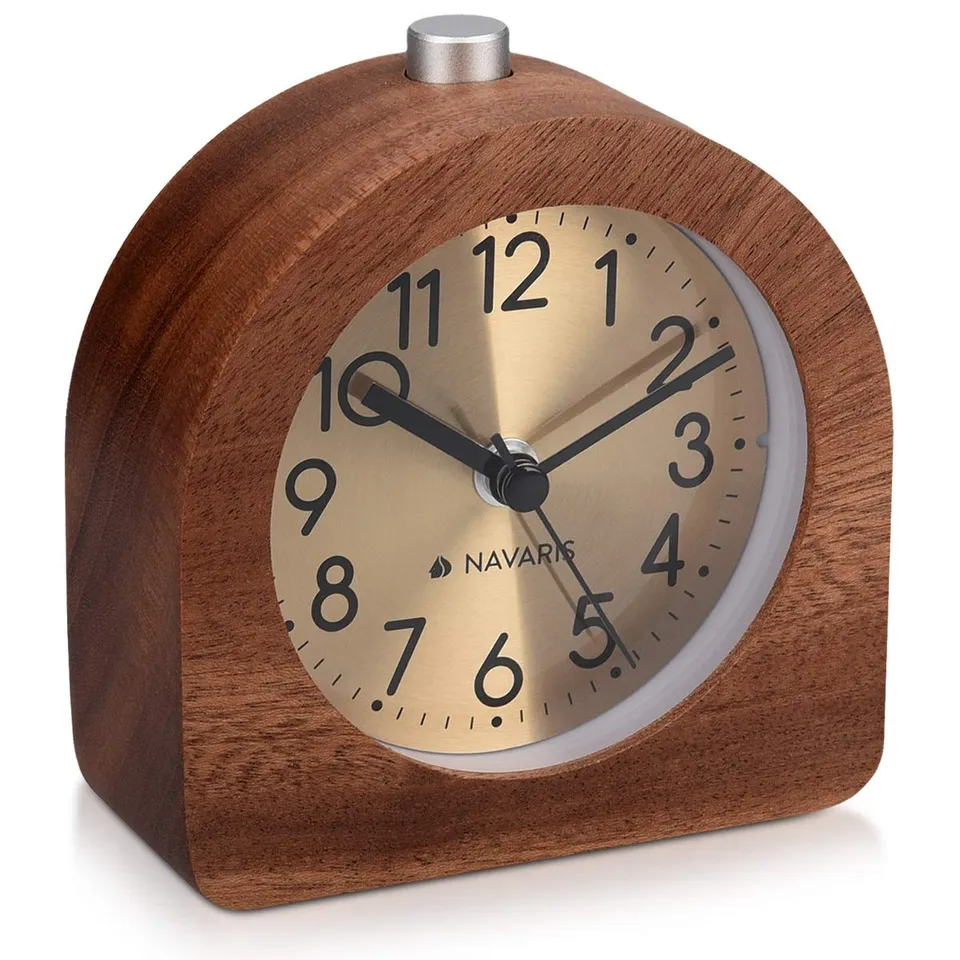 navaris-holzwecker-analog-dunkelbraun-lautlos-mit-snooze-licht image 1