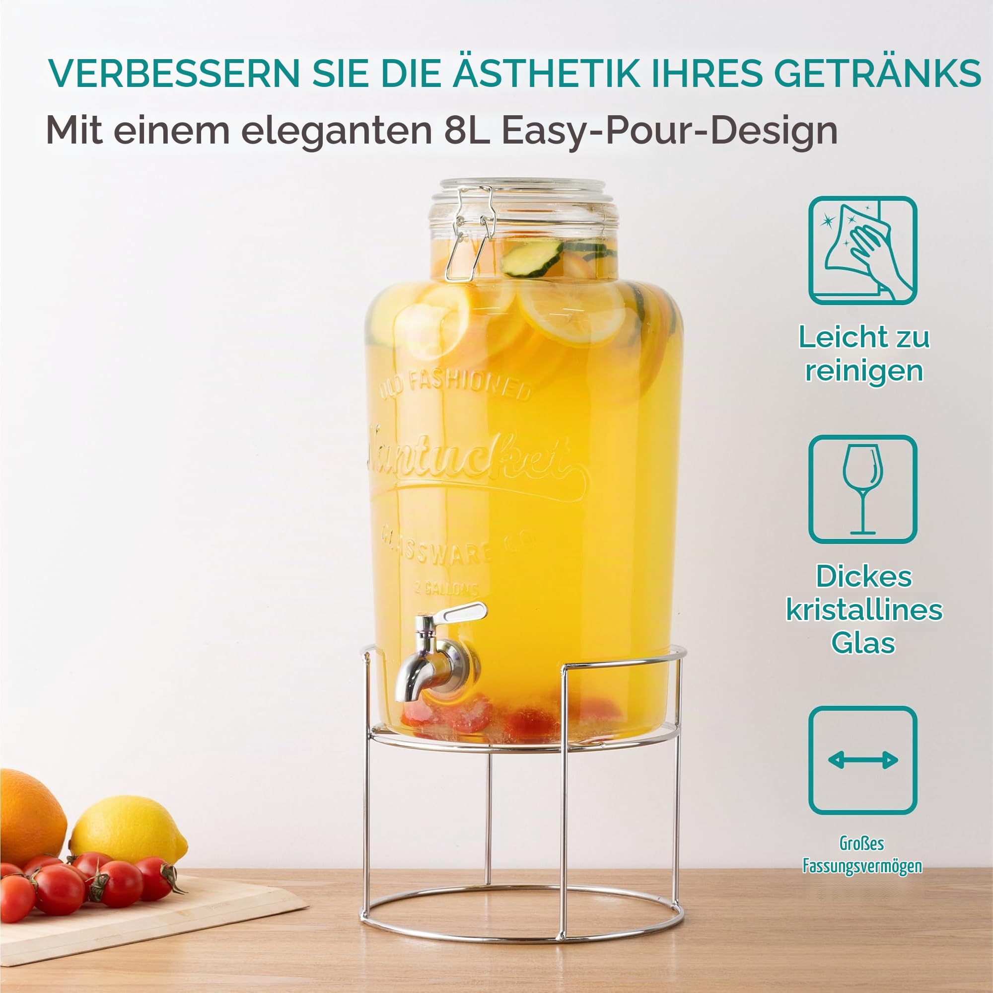 navaris-kitchen-getr-nkespender-glas-8-liter-metallst-nder image 2