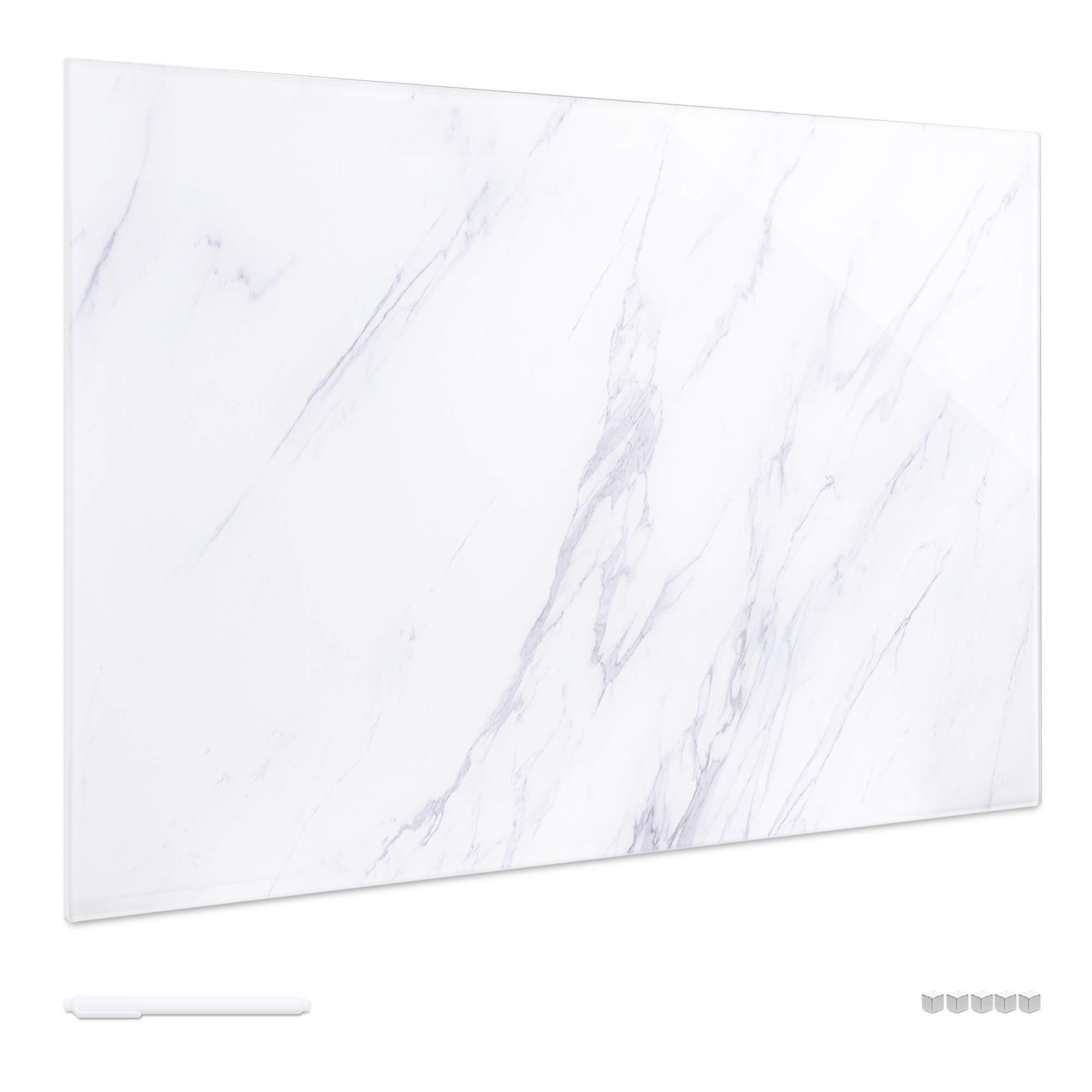 navaris-office-magnettafel-glas-60x40-wei-marmor-beschreibbar image 1