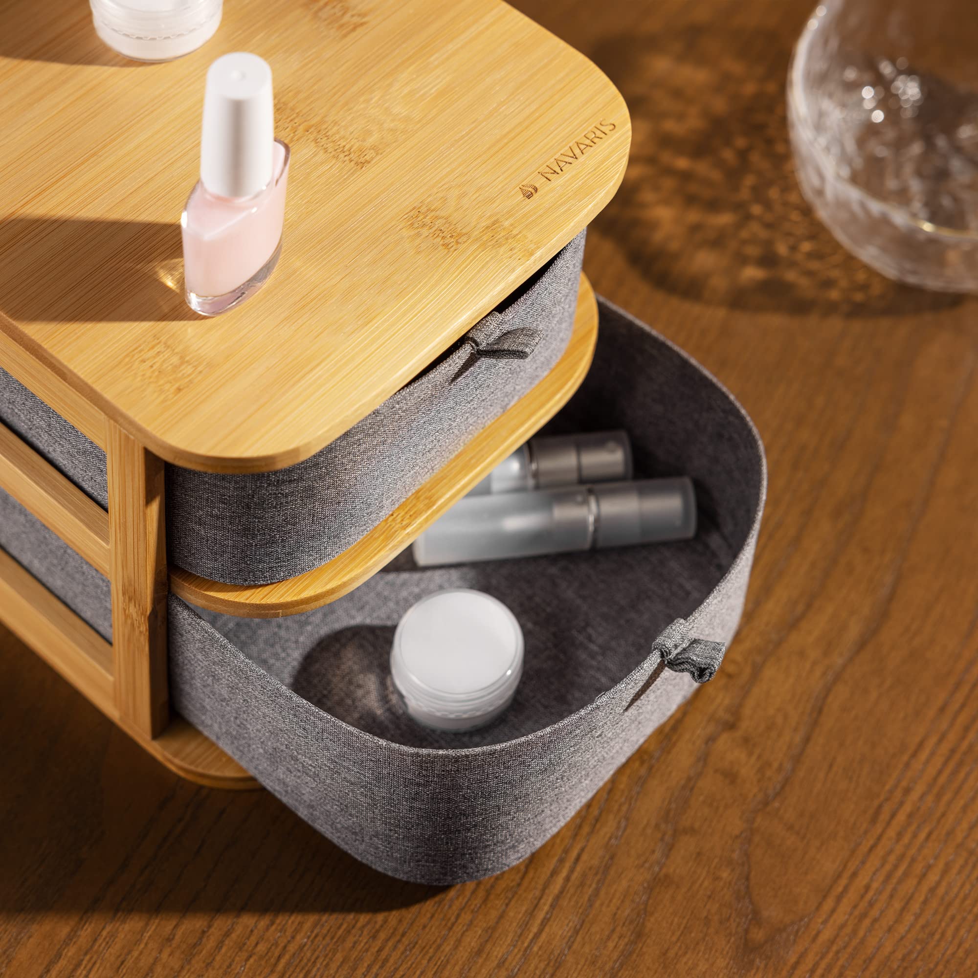 navaris-beauty-make-up-organizer-bambus-2-schubladen image 5