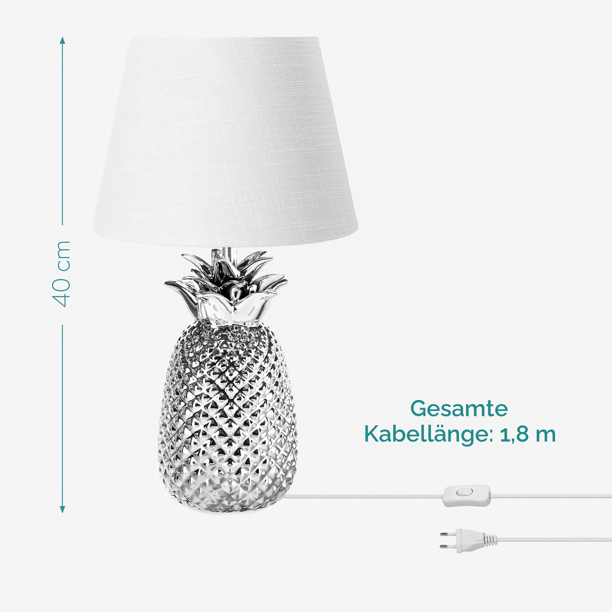 navaris-tischlampe-ananas-40cm-keramik-deko-nachttischlampe-silber-wei image 4