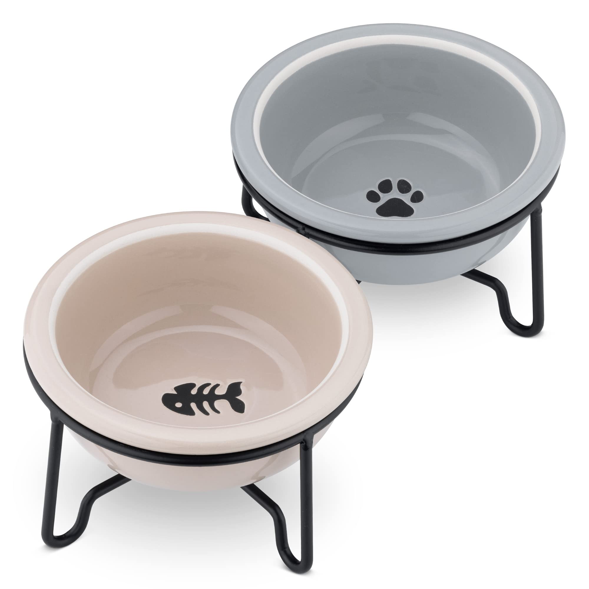 navaris-fressnapf-keramik-2x-mit-st-nder-grau-beige image 7