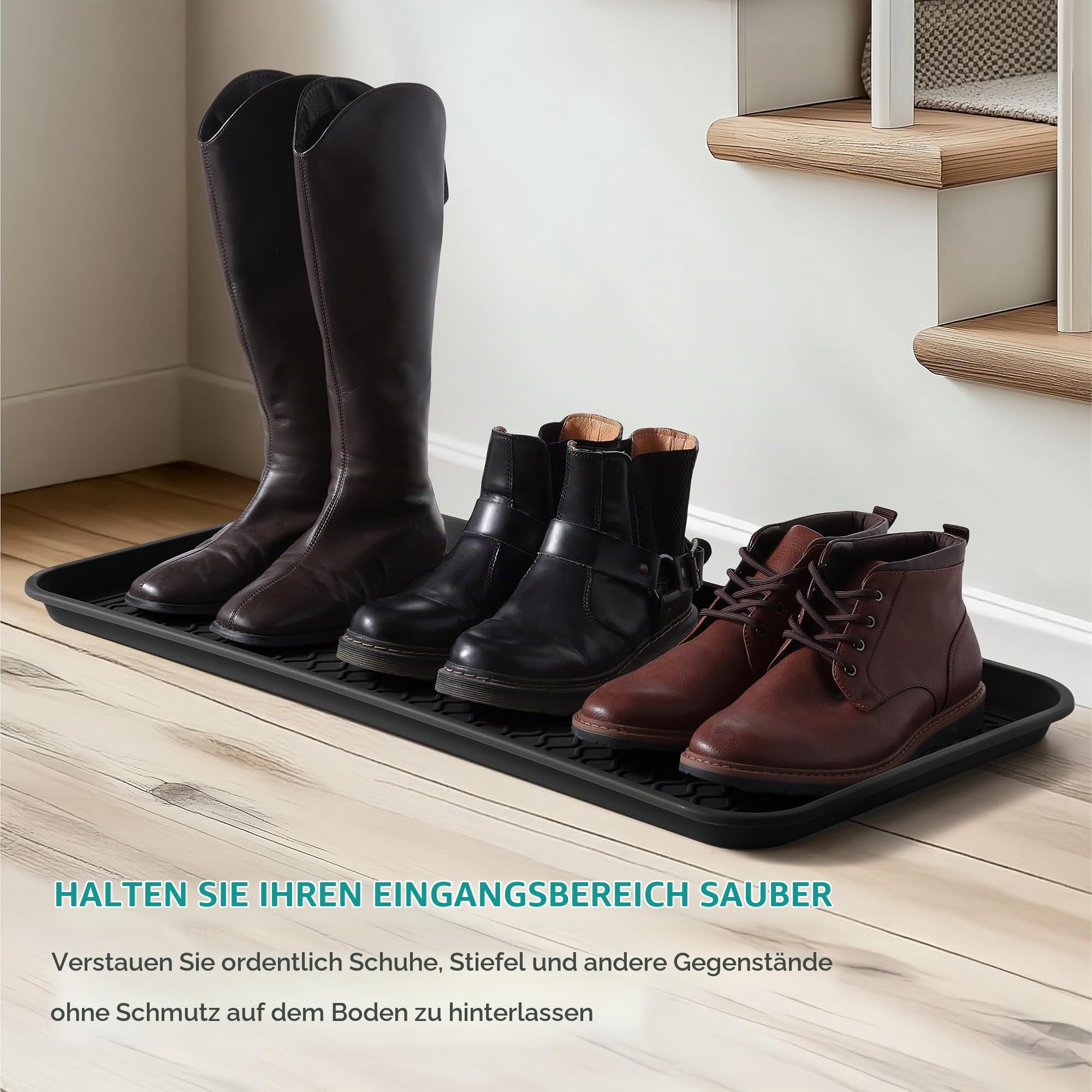 navaris-living-3er-set-xl-schuhabtropfschale-schuhmatte-schwarz-76x38 image 2