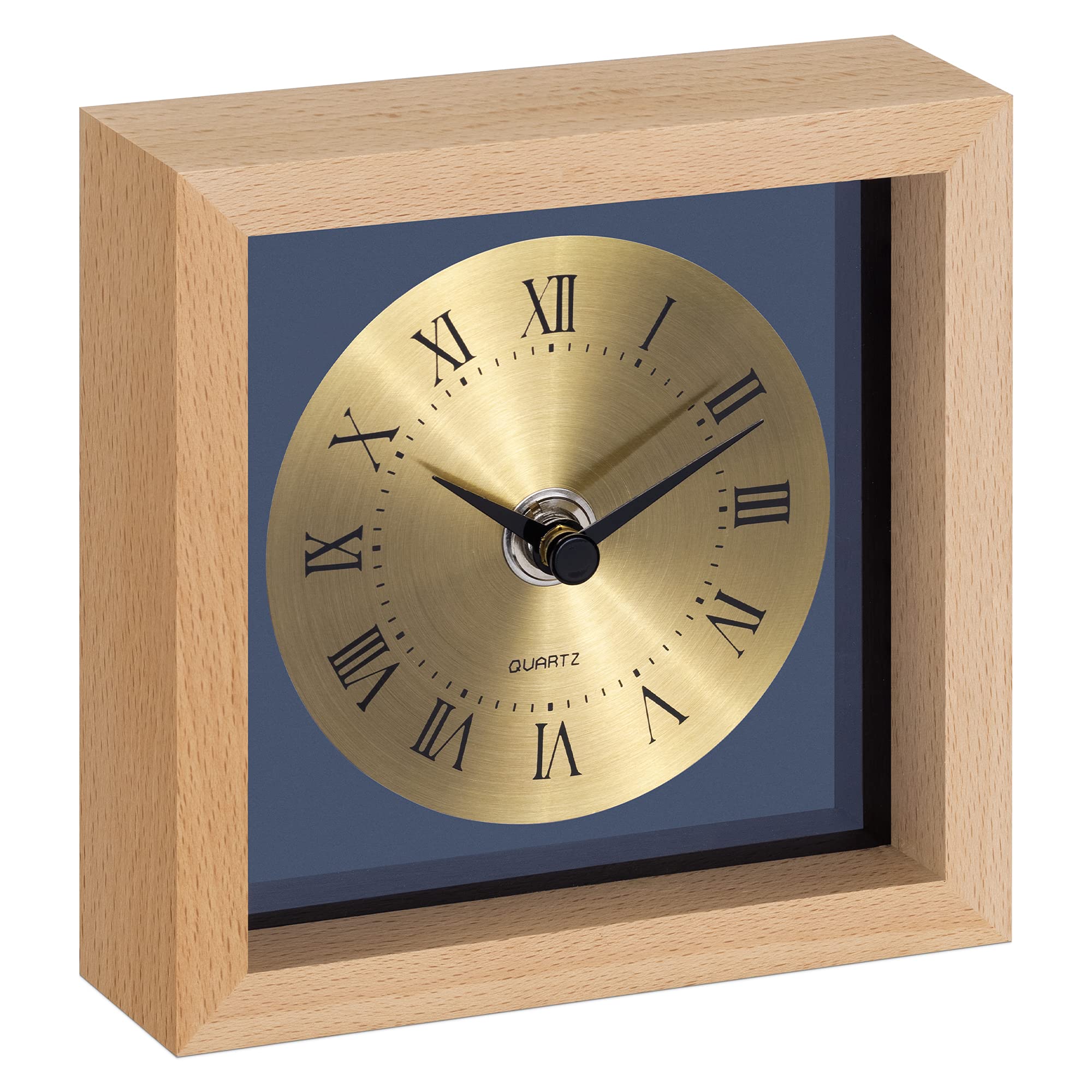 navaris-living-tischuhr-holz-quadratisch-hellbraun-gold-vintage image 1