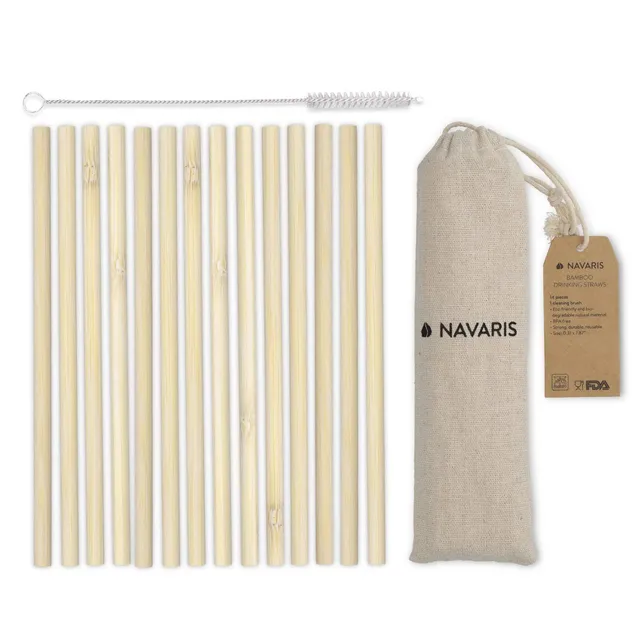 navaris-kitchen-bambus-strohhalme-14x-200mm-mit-b-rste image 1