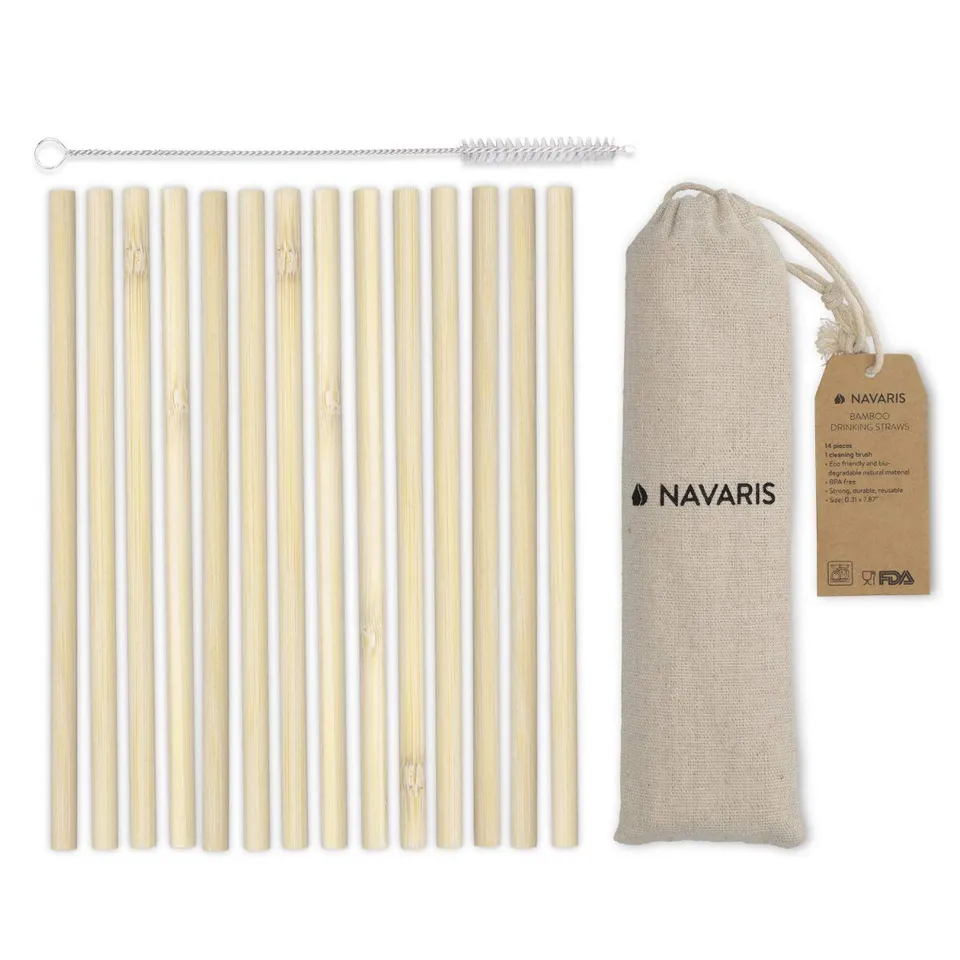 navaris-kitchen-bambus-strohhalme-14x-200mm-mit-b-rste image 1