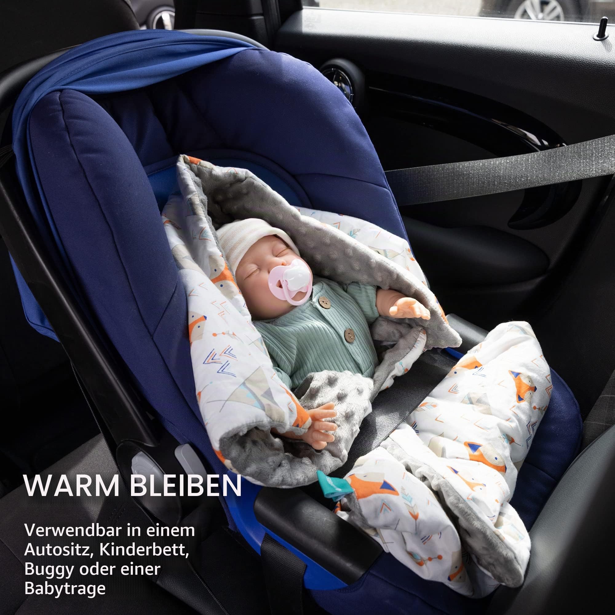 navaris-einschlagdecke-babyschale-fuchs-70x90-baumwolle image 2