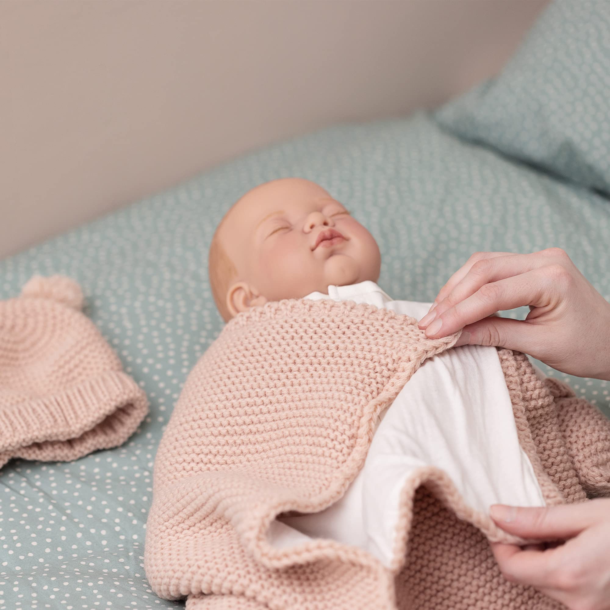navaris-baby-geschenkset-strickdecke-mit-m-tze-wei-hellbraun image 2