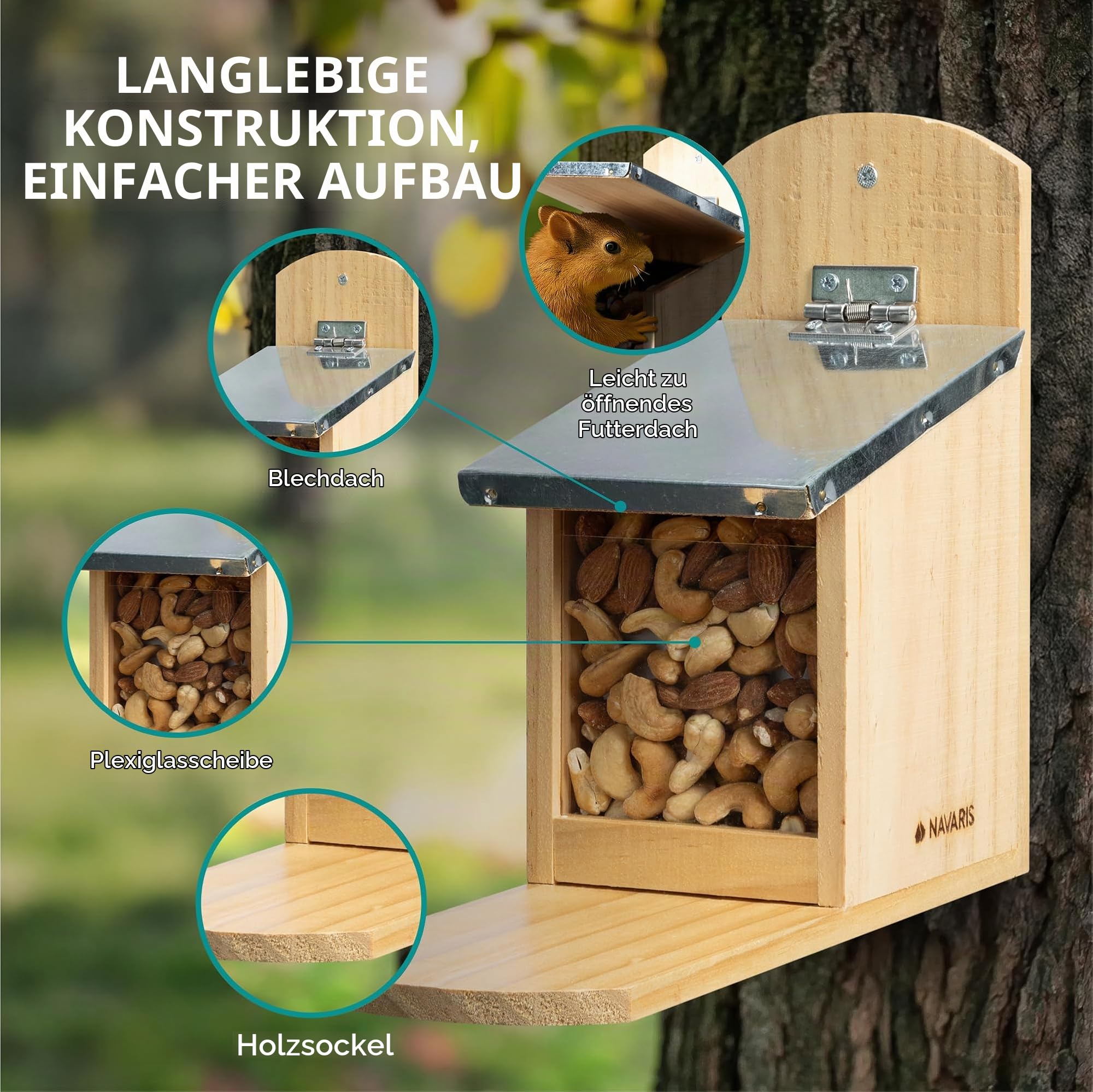 navaris-animals-eichh-rnchen-futterhaus-holz-metall-29-cm image 4