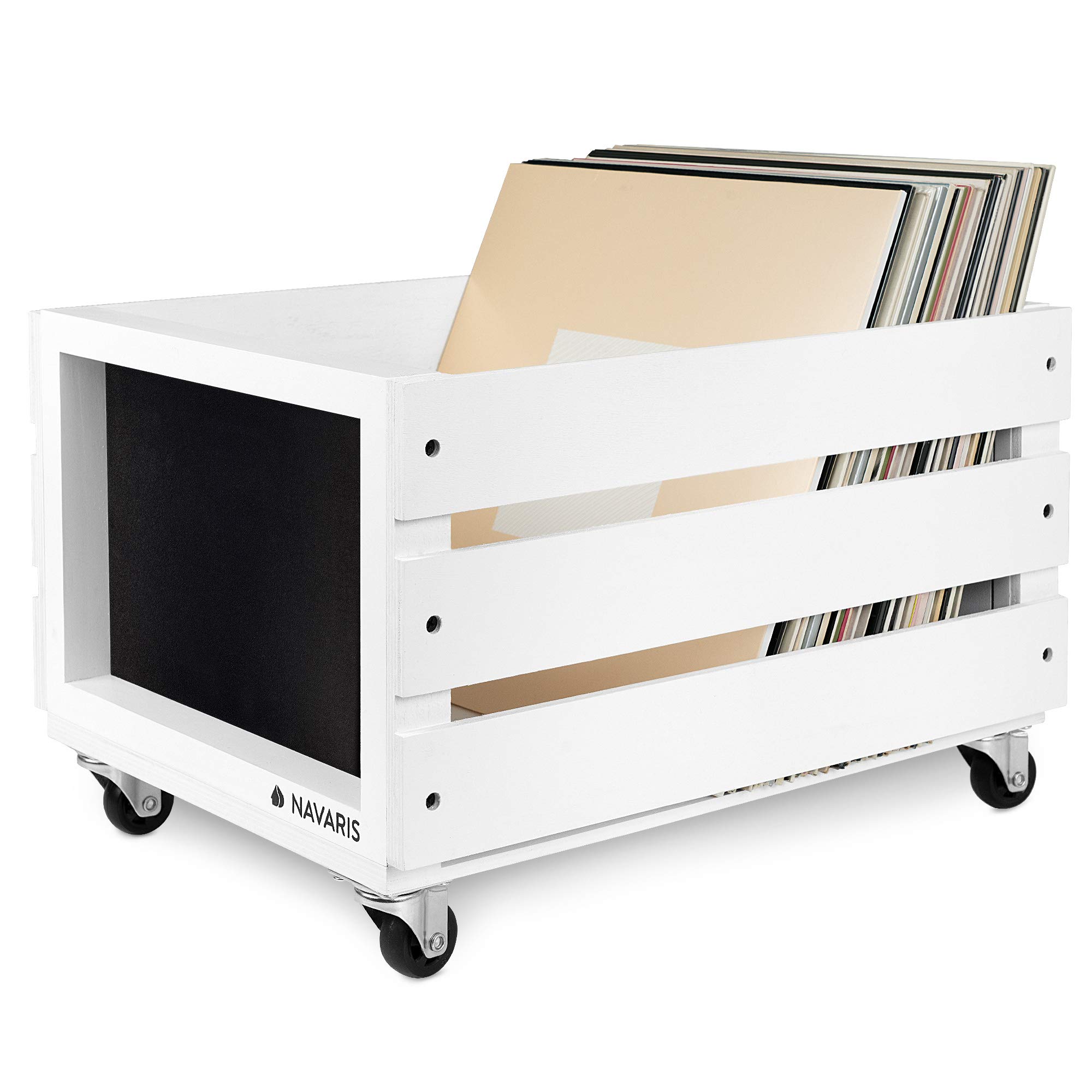 navaris-office-schallplattenkiste-holz-wei-80-lps-mit-rollen image 1