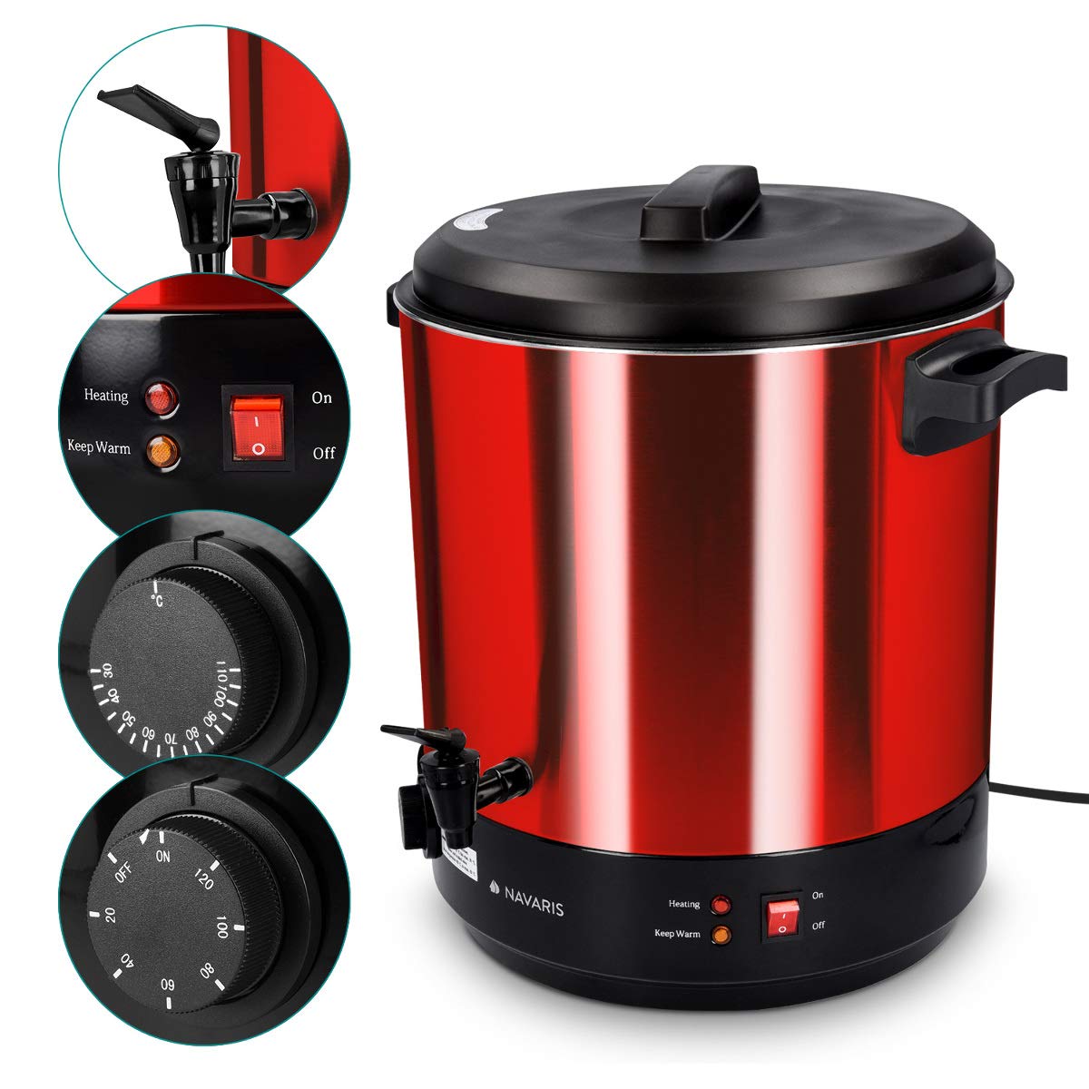 navaris-kitchen-einkochautomat-27l-einkochtopf-rot-mit-zapfhahn image 3