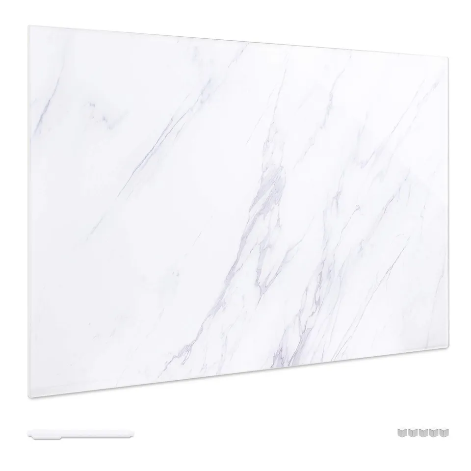 navaris-office-magnettafel-glas-60x40-wei-marmor-beschreibbar image 1