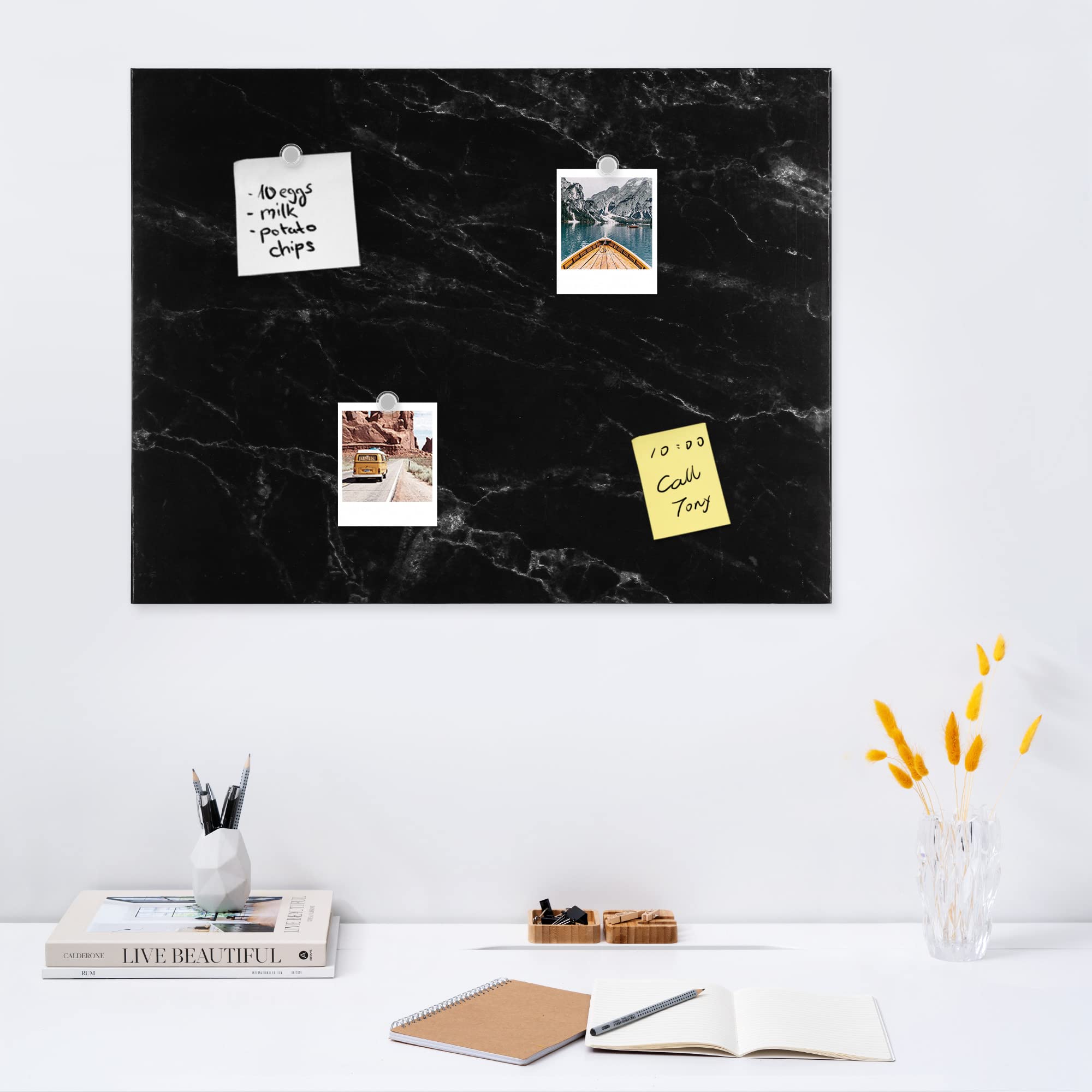 navaris-magnettafel-marmor-schwarz-33x43cm-beschreibbar image 2