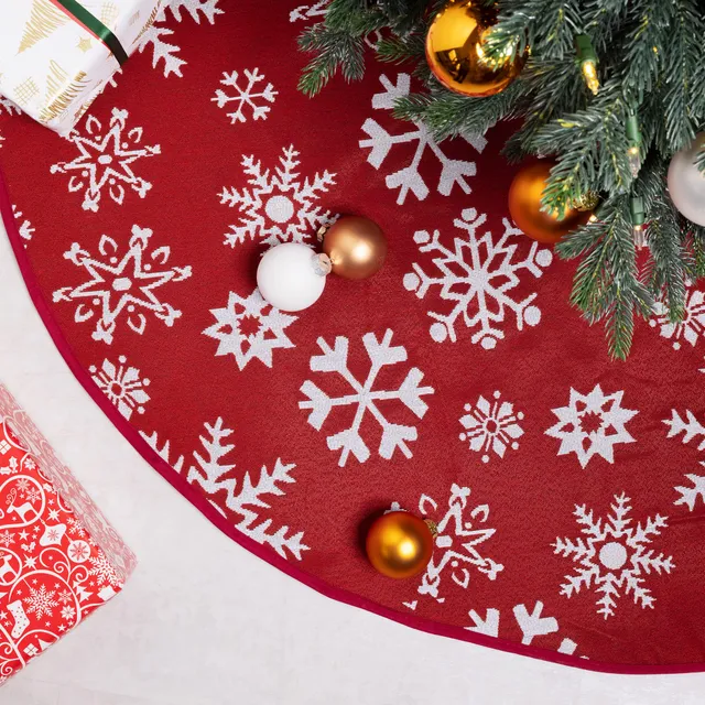 navaris-weihnachtsbaumdecke-baumrock-127-cm-rot-schneeflocken image 1