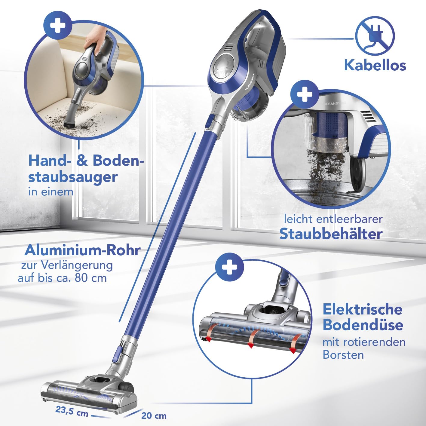 cleanmaxx-akku-zyklon-staubsauger-2in1-beutellos-blau-grau image 8