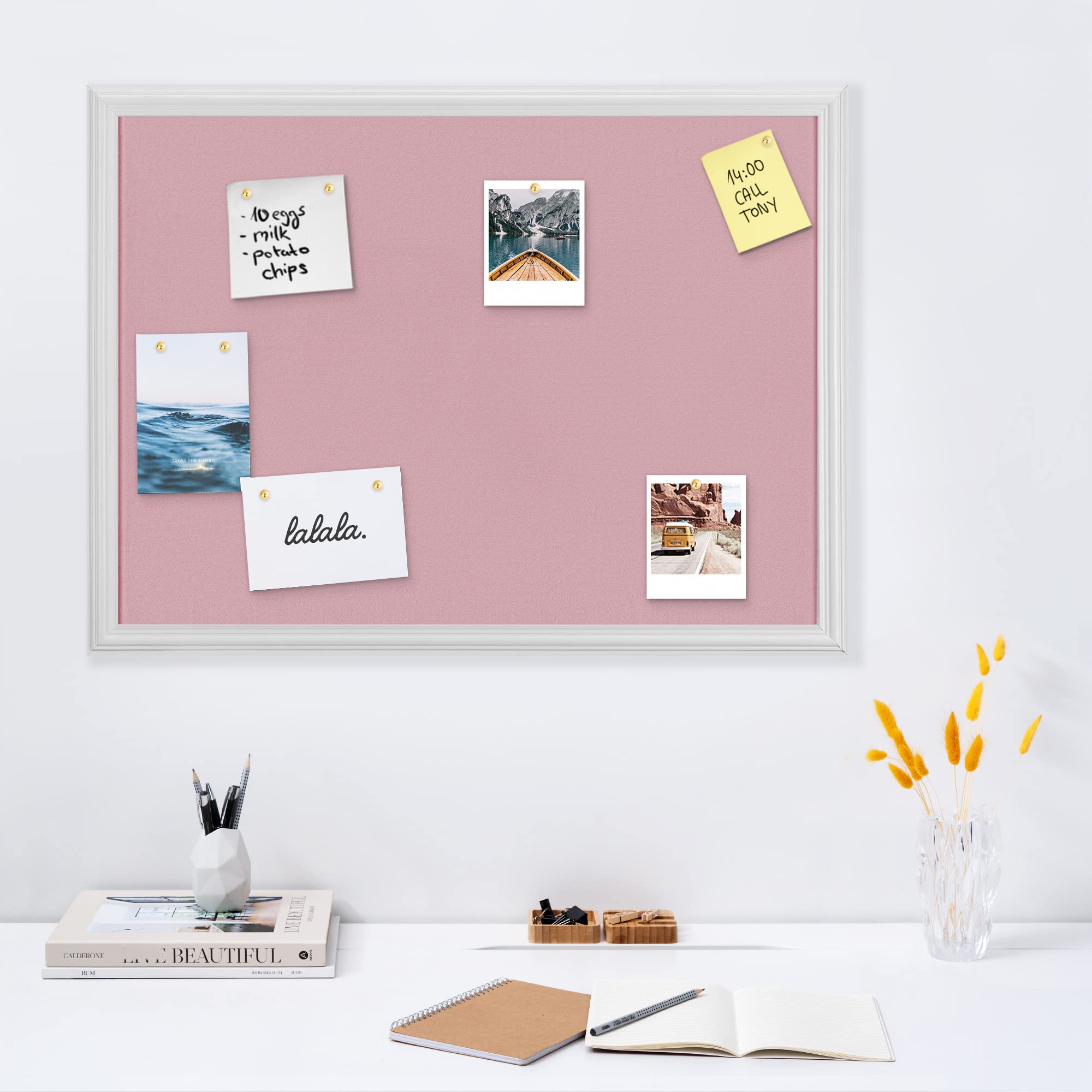 navaris-pinnwand-pl-sch-60x45-cm-fotowand-wei-rosa-mit-pins image 2