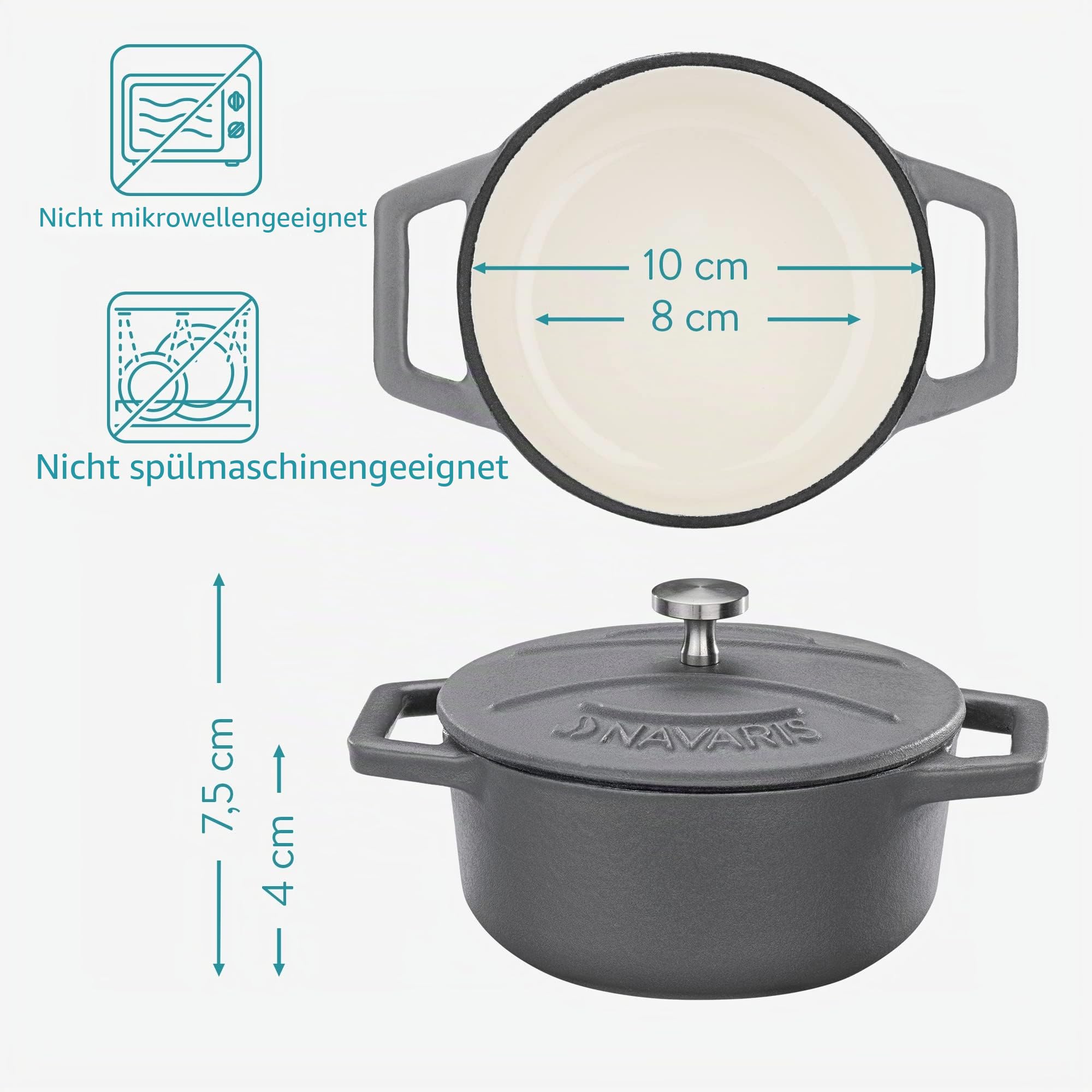 navaris-kitchen-mini-cocotte-4er-gusseisen-schwarz-wei-backofenfest image 6