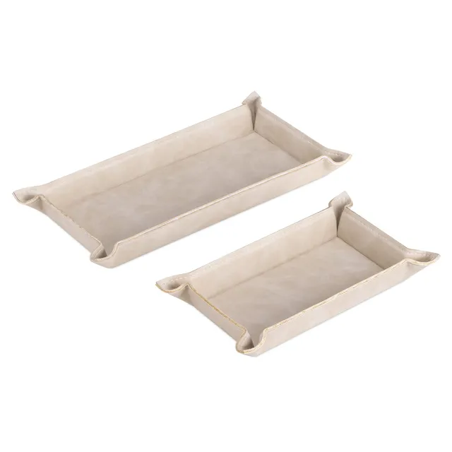 navaris-beauty-lederschale-tablett-2er-set-beige-kunstleder image 1