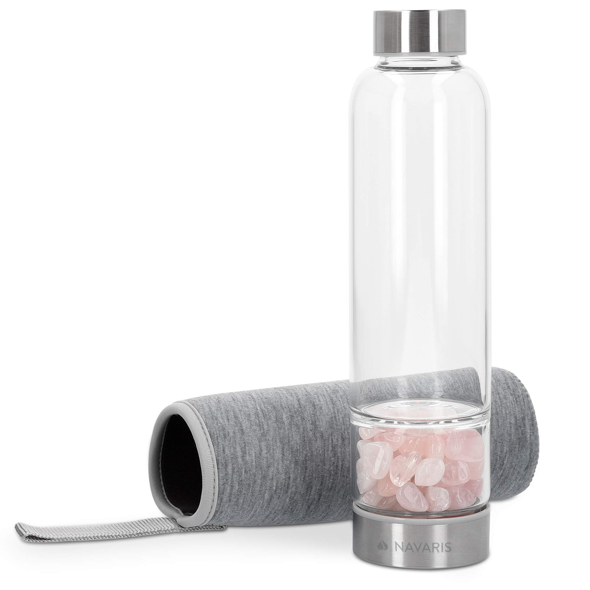 navaris-wasserflasche-glas-420ml-mit-mineralstein-neopren image 7