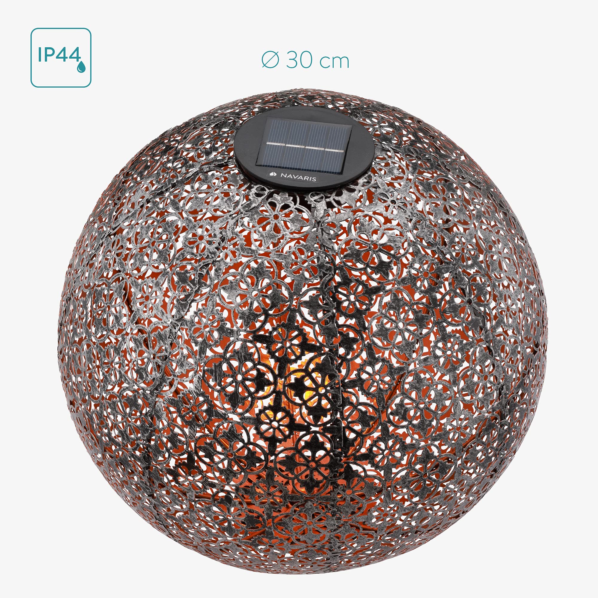 navaris-led-solar-kugel-metall-30cm-silber-mit-erdspie image 6