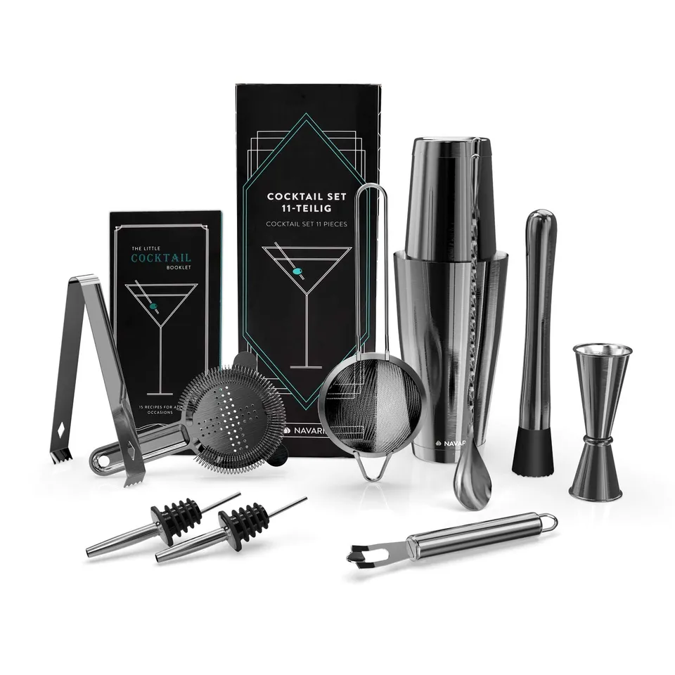 navaris-cocktailset-11-teilig-shaker-edelstahl-dunkelgrau image 1