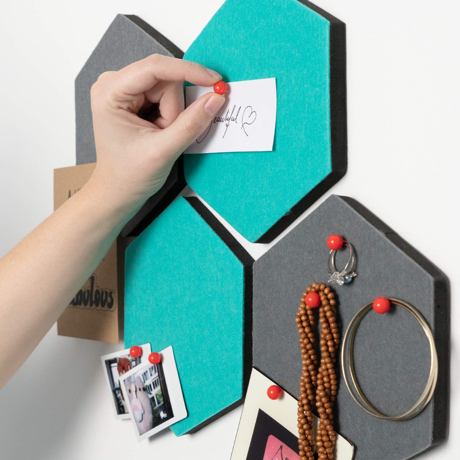 navaris-filz-memoboards-6x-sechseckig-grau-t-rkis-pinnwand image 2