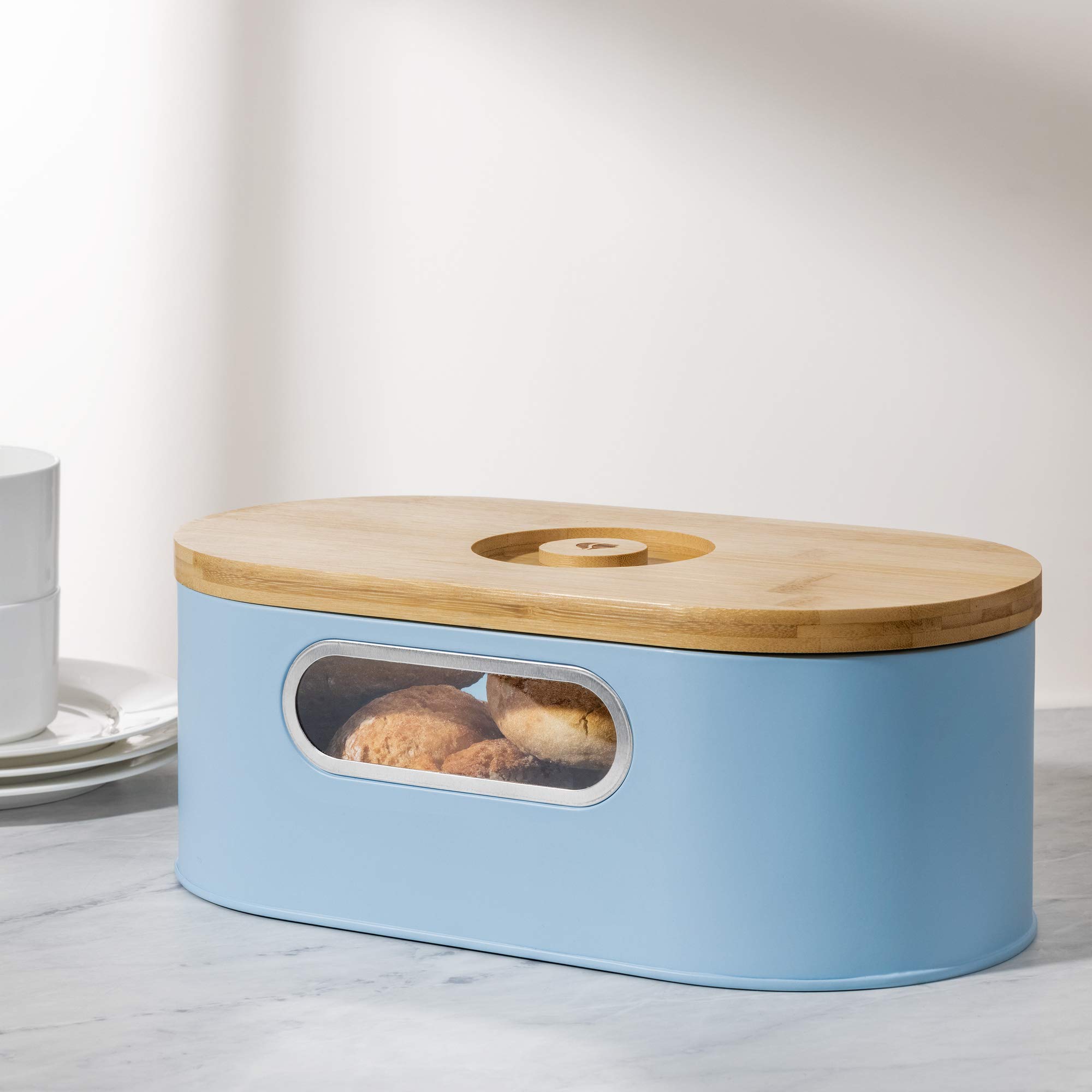 navaris-kitchen-brotkasten-blau-mit-bambusdeckel-schneidebrett image 4