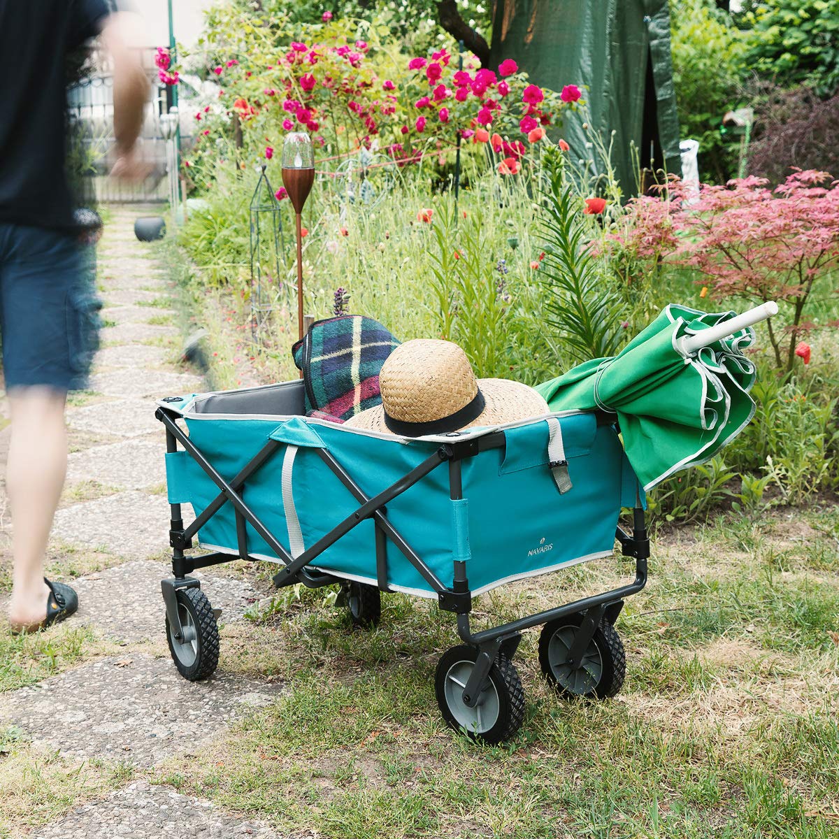 navaris-garden-bollerwagen-faltbar-85l-grau-petrol-50kg image 2