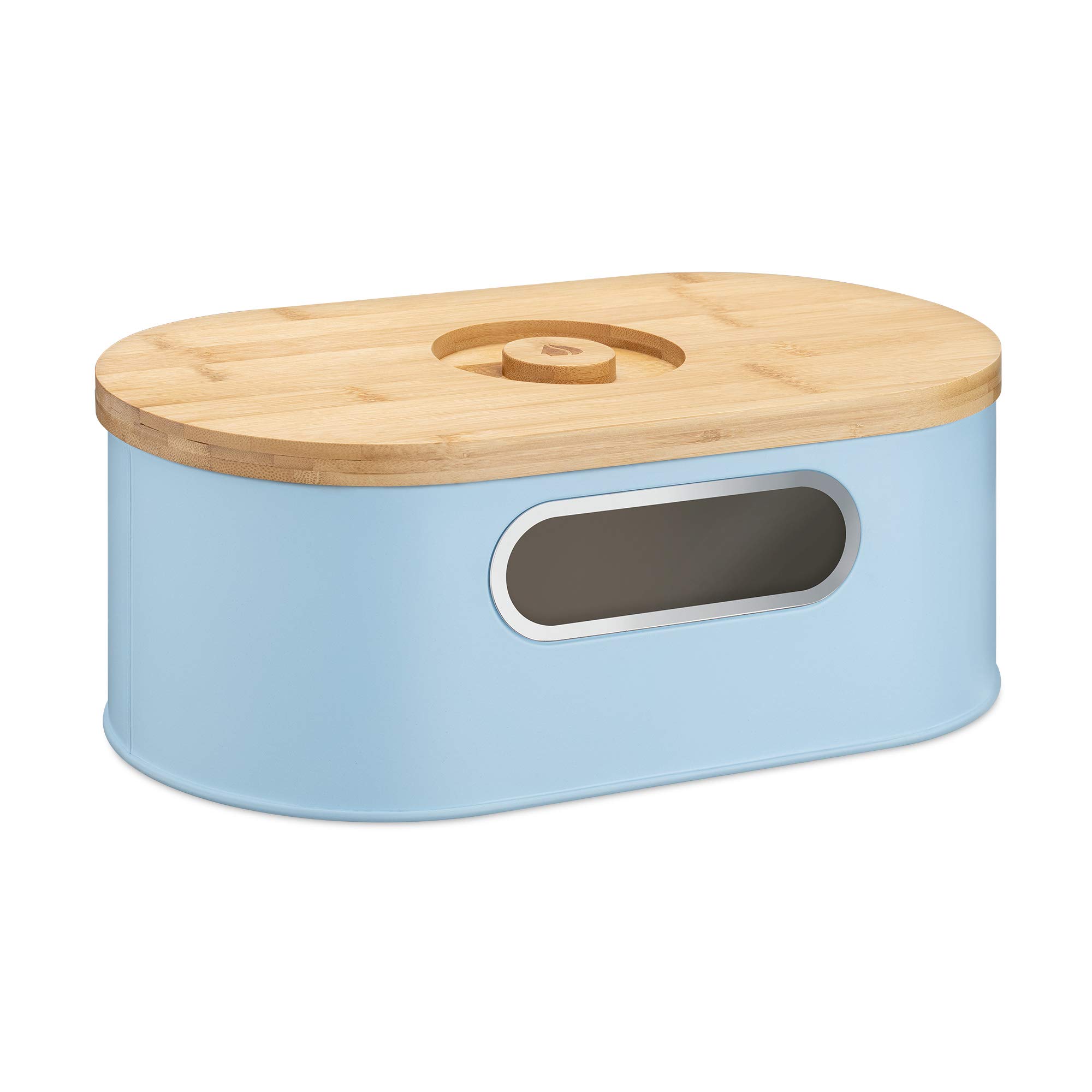 navaris-kitchen-brotkasten-blau-mit-bambusdeckel-schneidebrett image 1