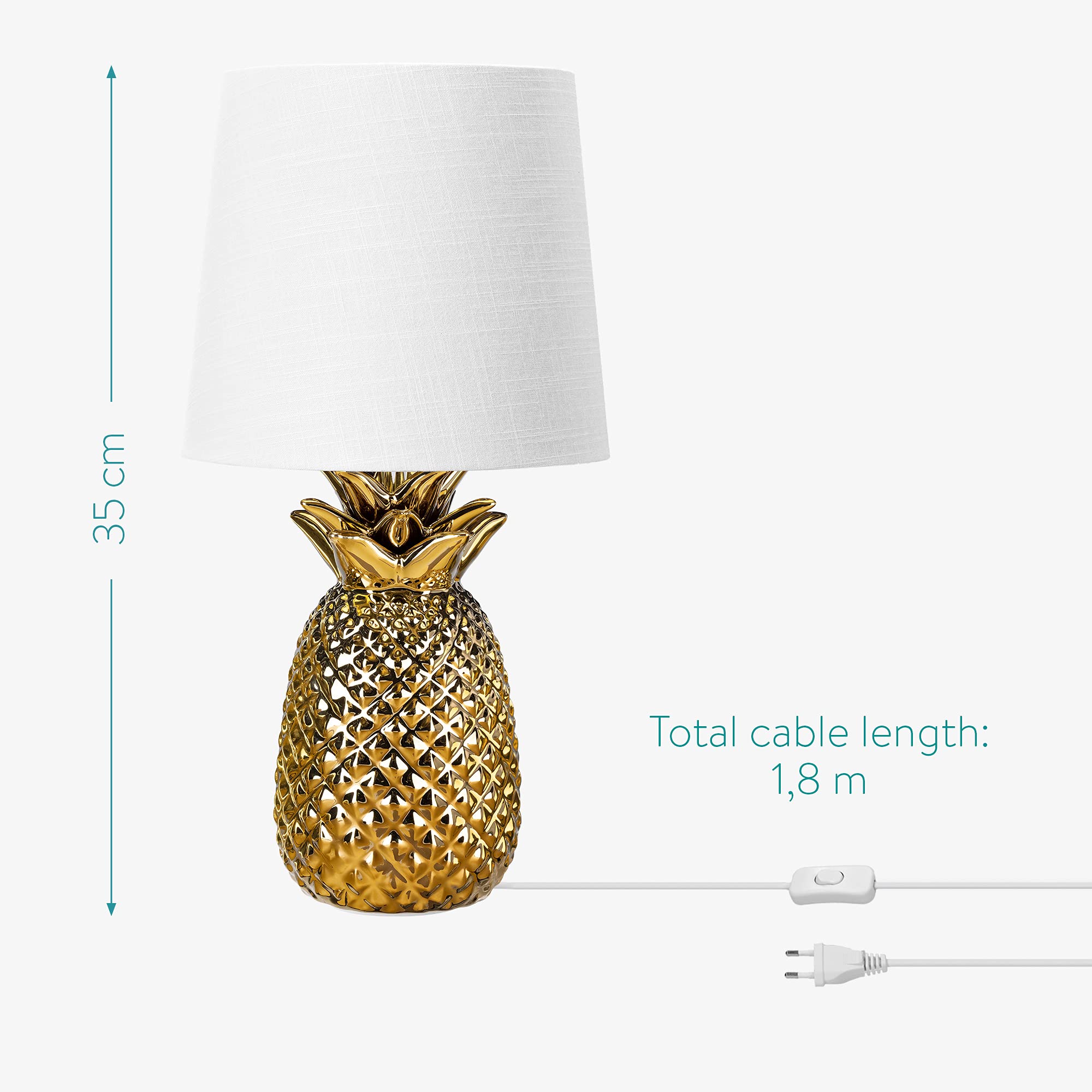 navaris-tischlampe-ananas-35cm-keramiklampe-e14-gold-wei image 4
