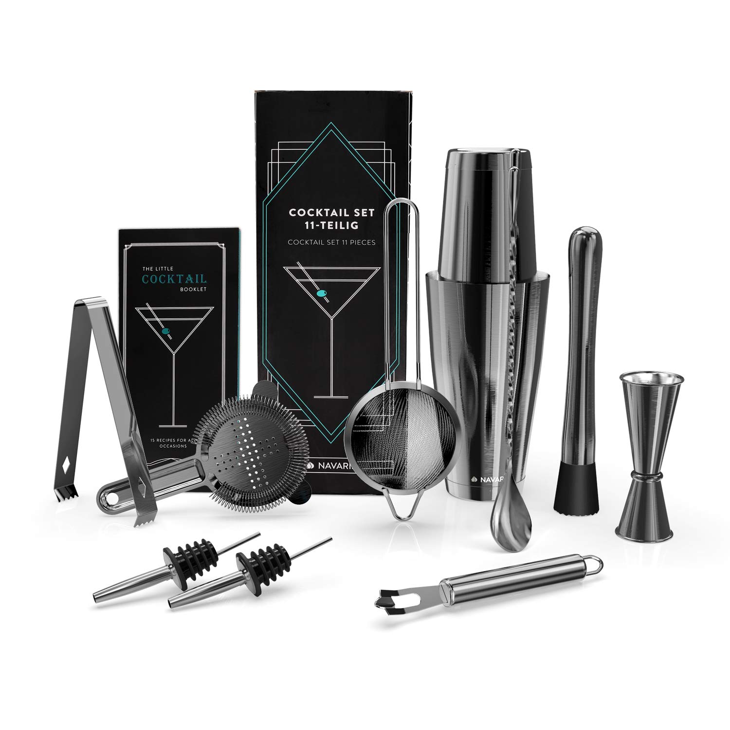 navaris-cocktailset-11-teilig-shaker-edelstahl-dunkelgrau image 1