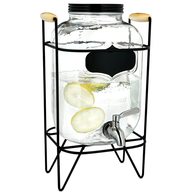 navaris-getr-nkespender-5-liter-glas-mit-edelstahl-zapfhahn-st-nder image 1