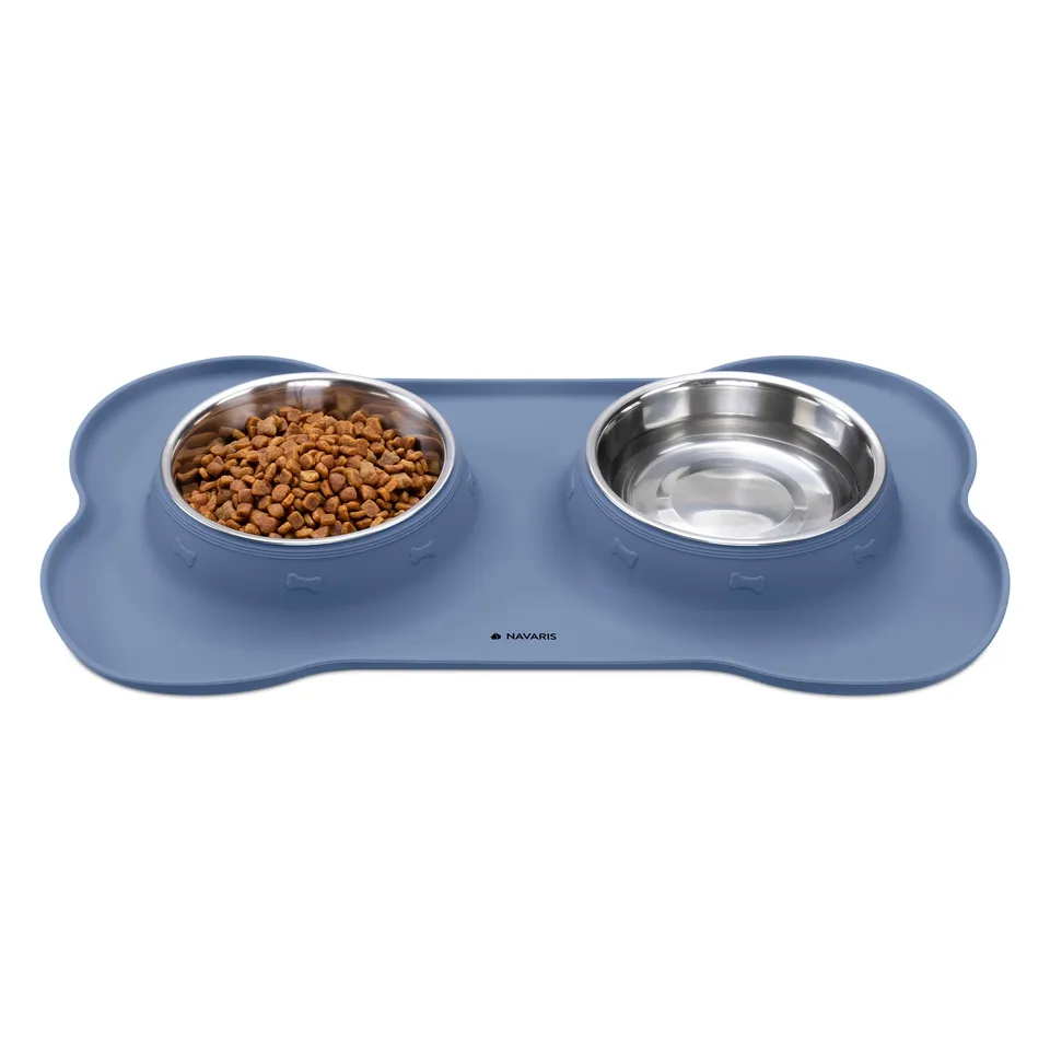 navaris-animals-fressnapf-set-edelstahl-2x400ml-silikonmatte-2 image 1