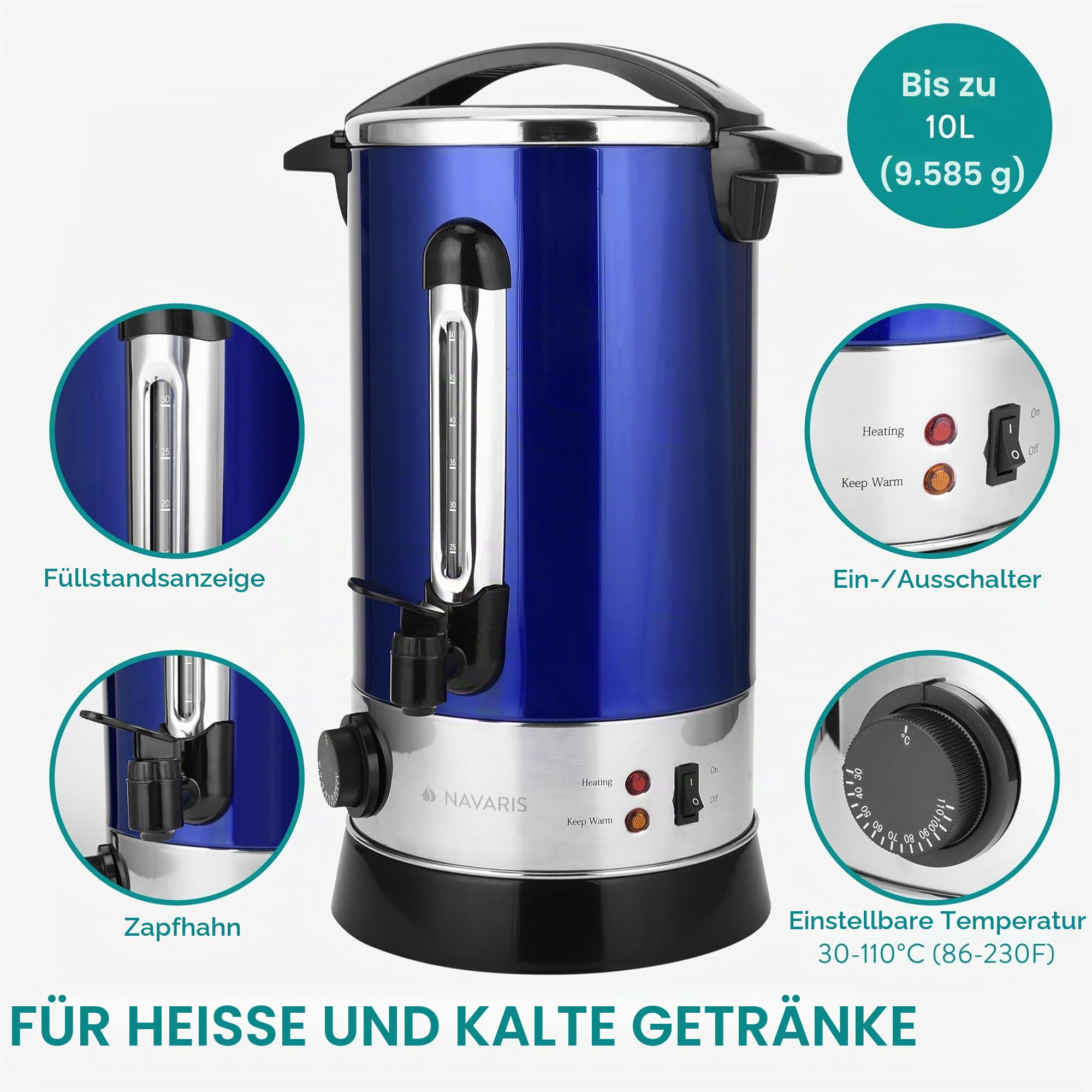 navaris-gl-hweinkocher-10l-hei-wasserspender-edelstahl-blau image 3