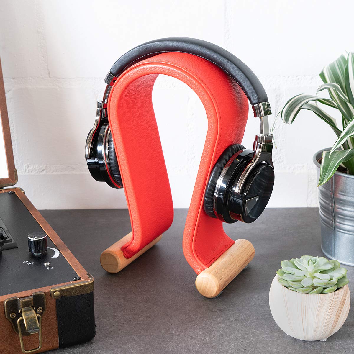 navaris-omega-kopfh-rerst-nder-headset-halter-rot-kunstleder image 2